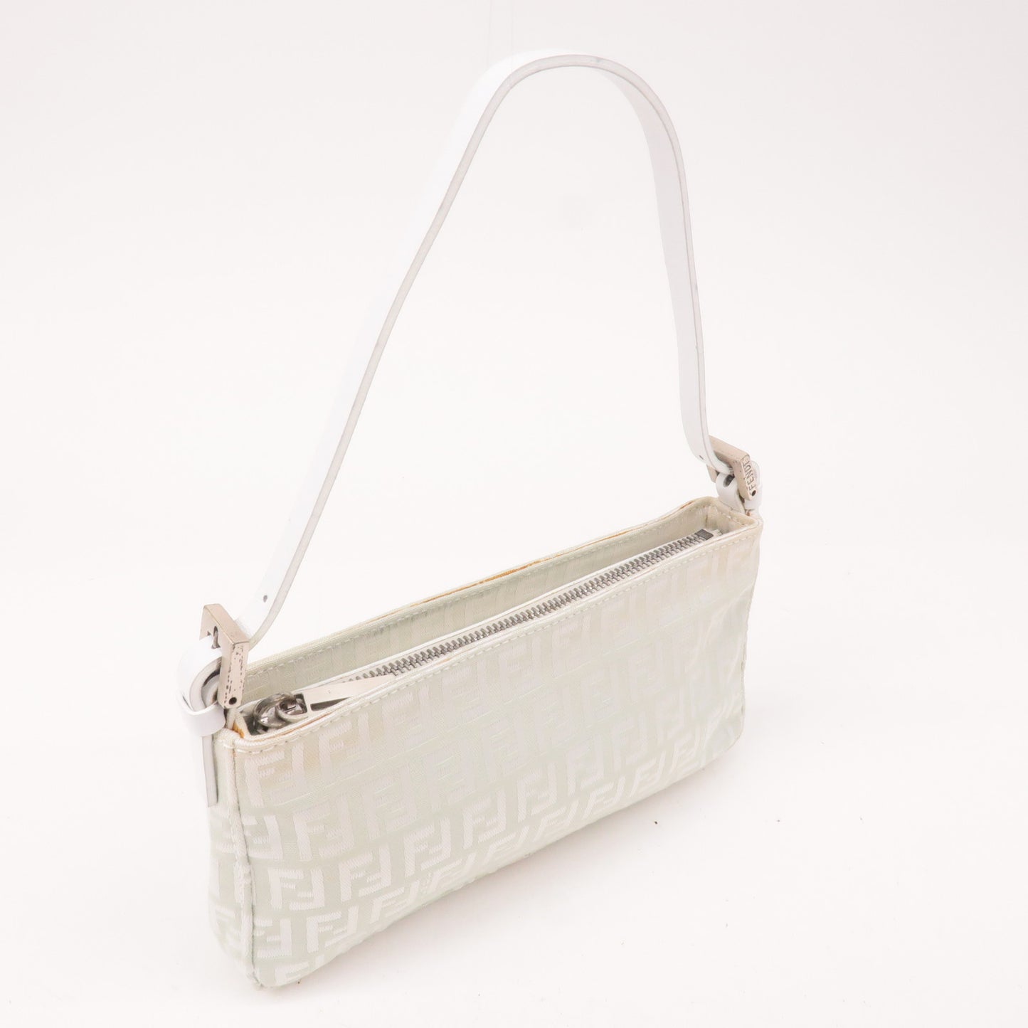 FENDI Zucchino Canvas Leather Hand Bag Mint Green White 8BR041