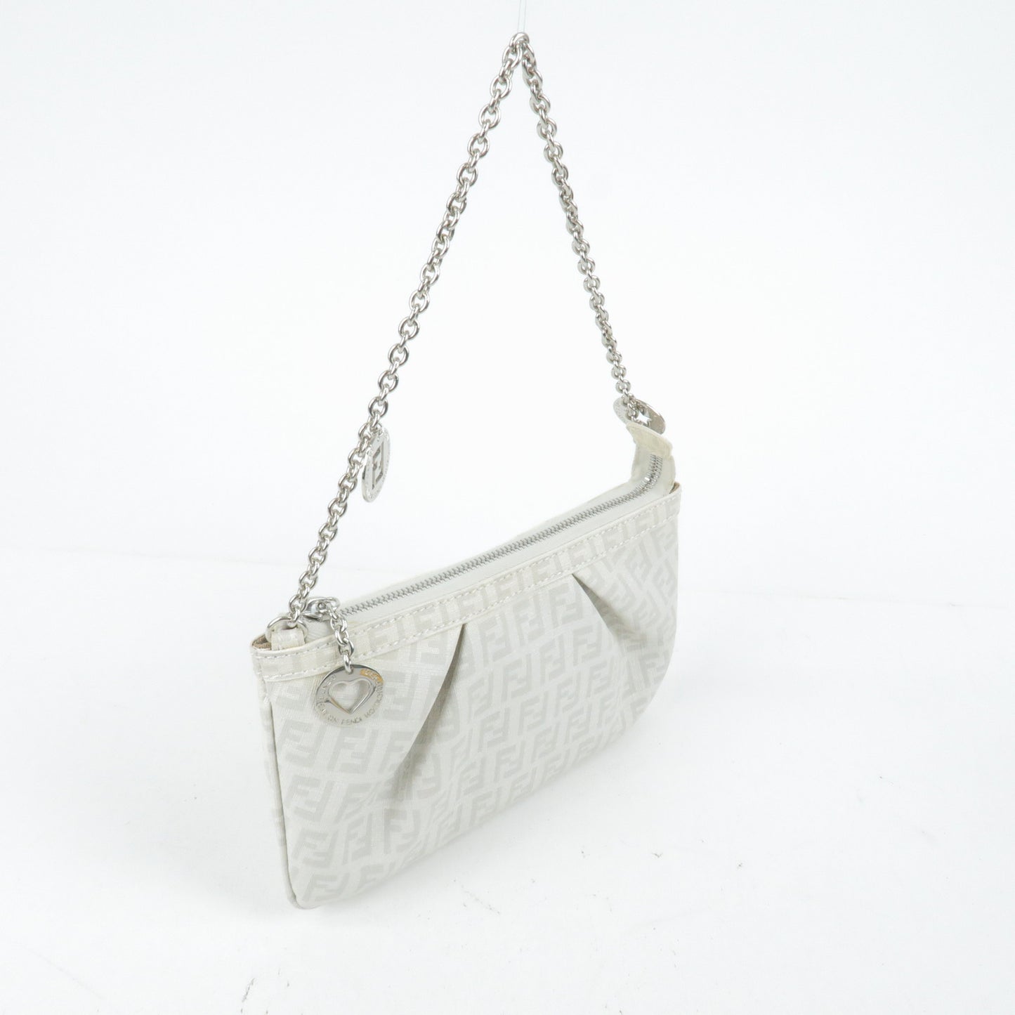 FENDI Zucchino Print PVC Chain Hand Bag White 8BR594