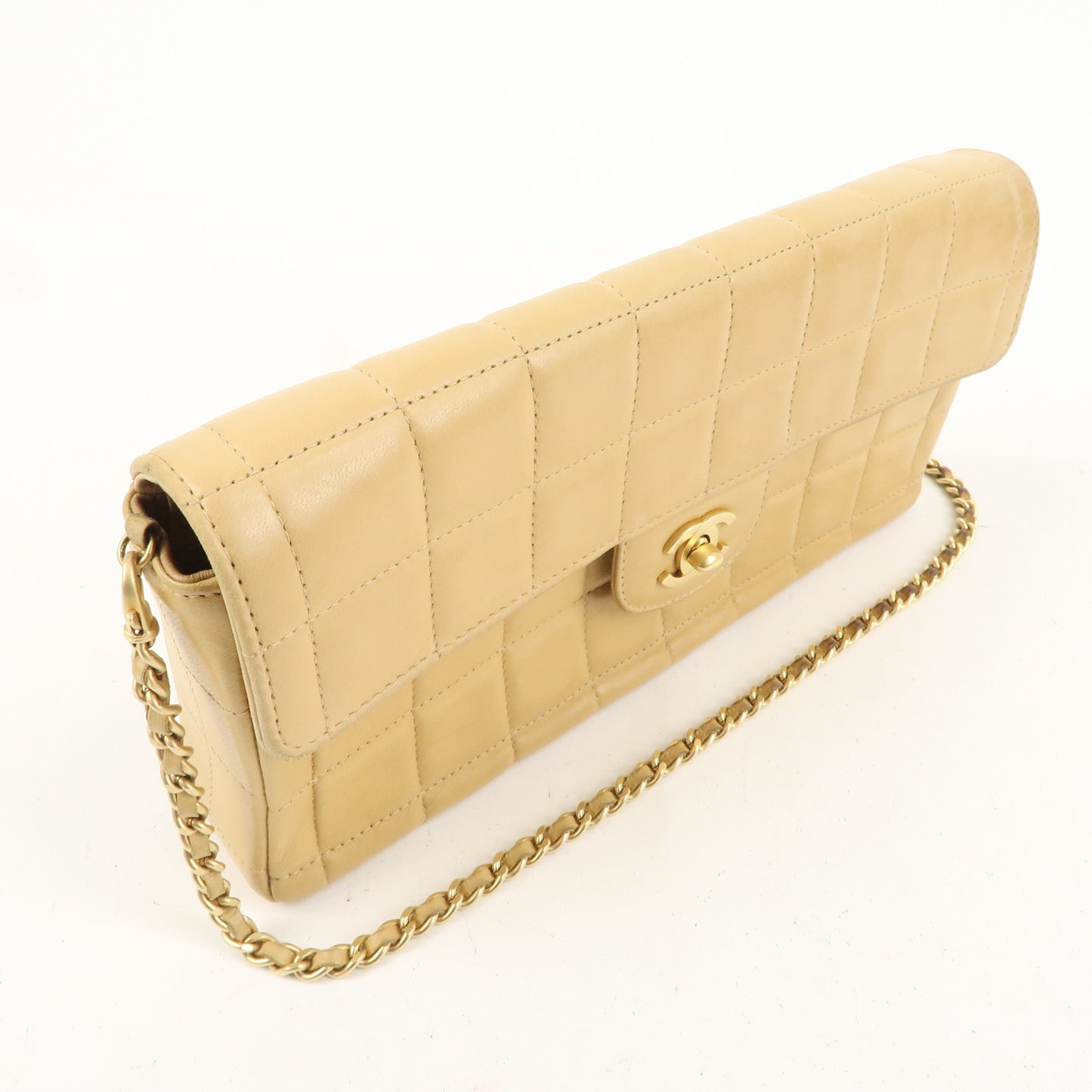 CHANEL Chocolate Bar Lamb Skin Chain Shoulder Bag Beige A15316