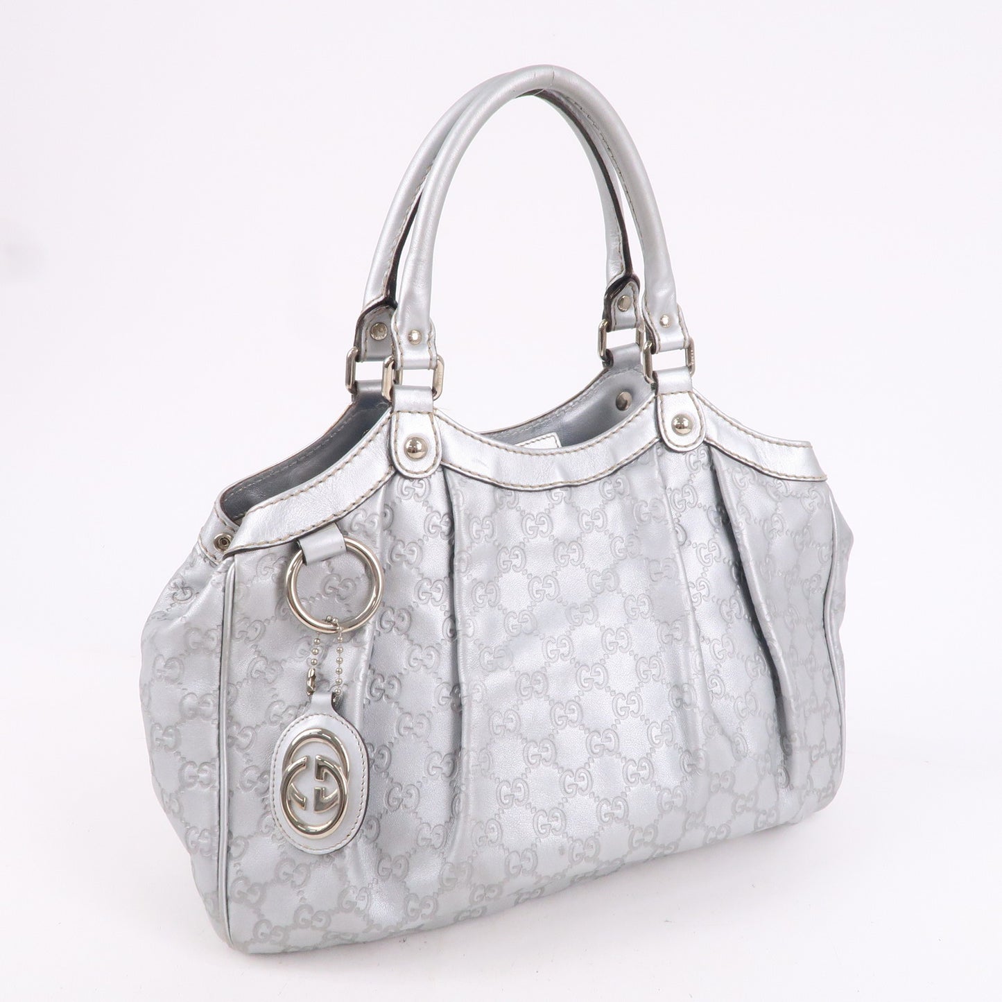 GUCCI Sukey Guccissima Leather Hand Bag Silver 211944