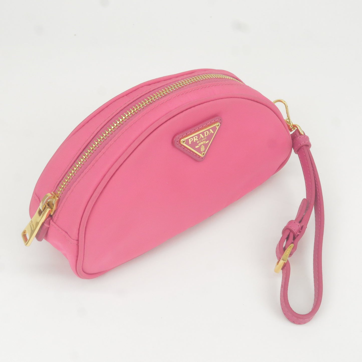 PRADA Logo Nylon Leather Pouch Cosmetic Pouch Pink 1N1867