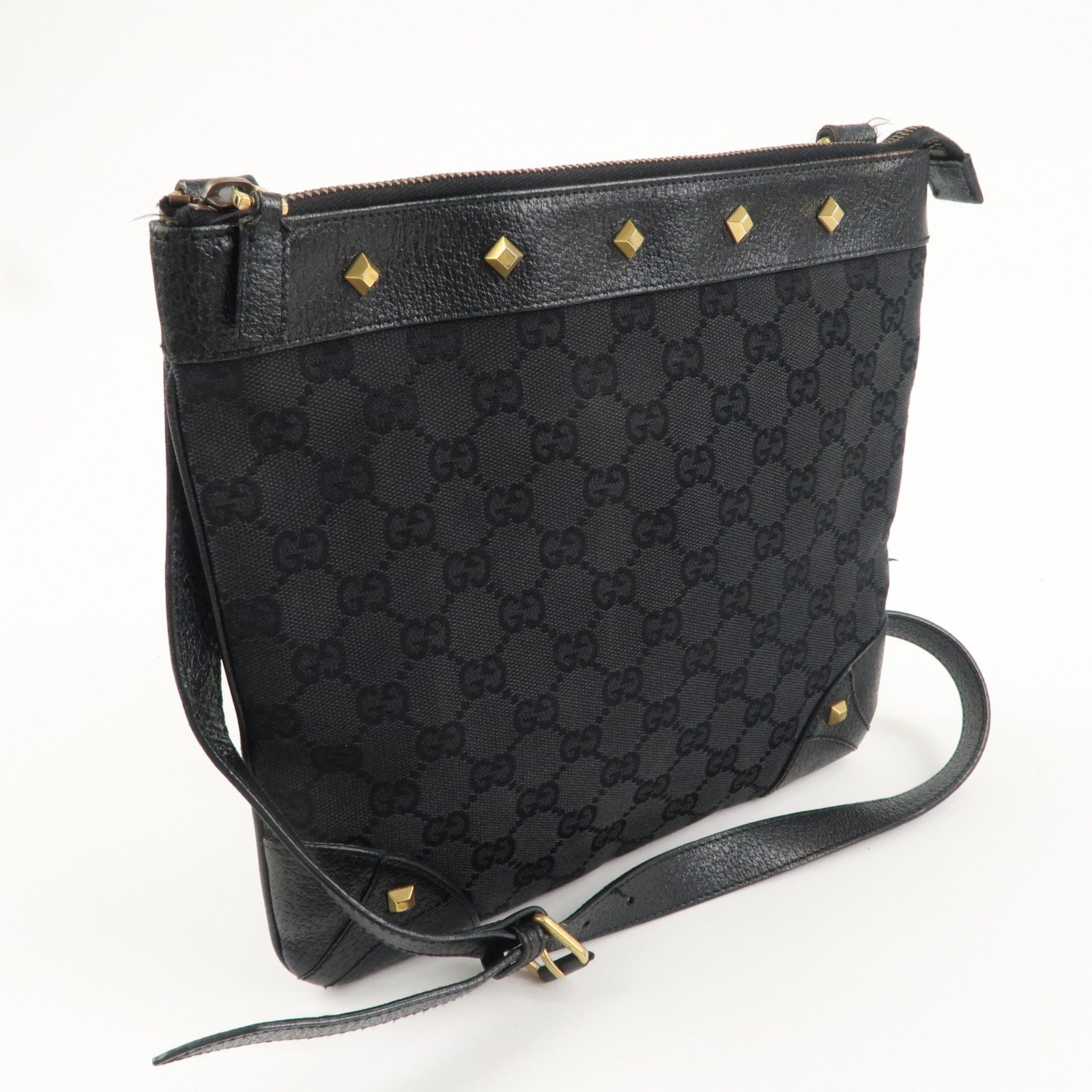 GUCCI GG Canvas Leather Shoulder Bag Crossbody Bag Black 120893