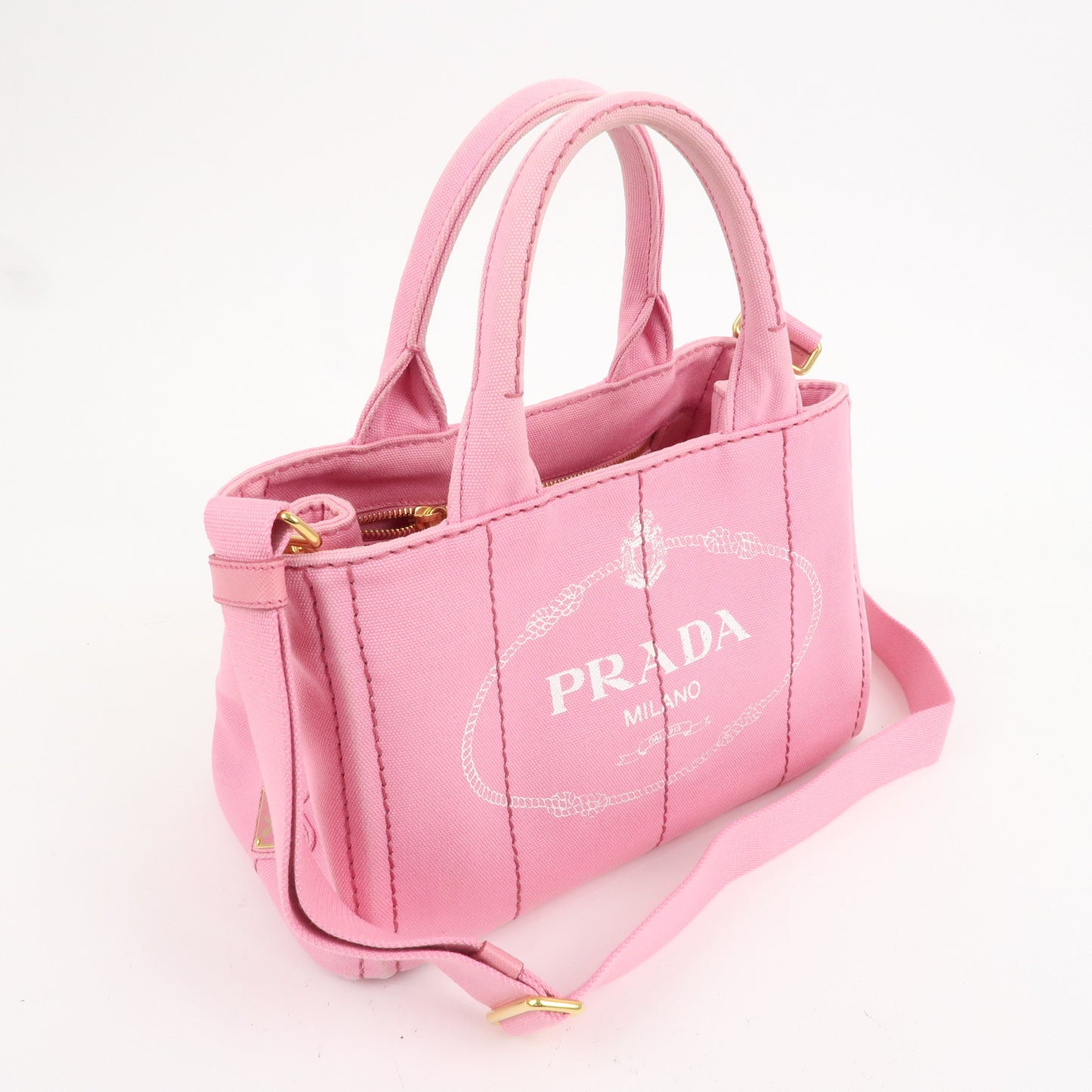 PRADA Canapa Mini Canvas 2Way Bag Hand Bag Pink 1BG439