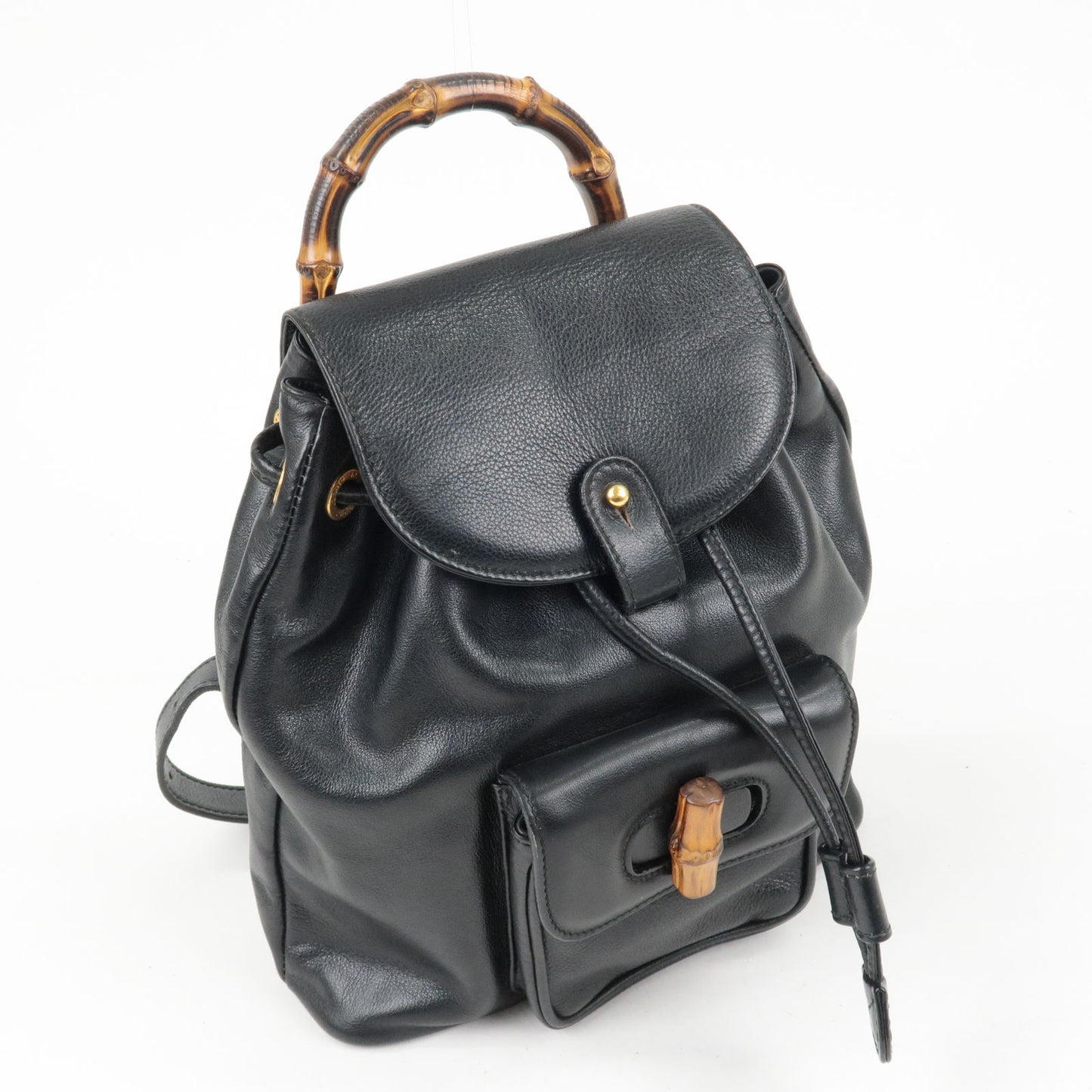 GUCCI Bamboo Leather Ruck Sack Back Pack Black 003.58.0030