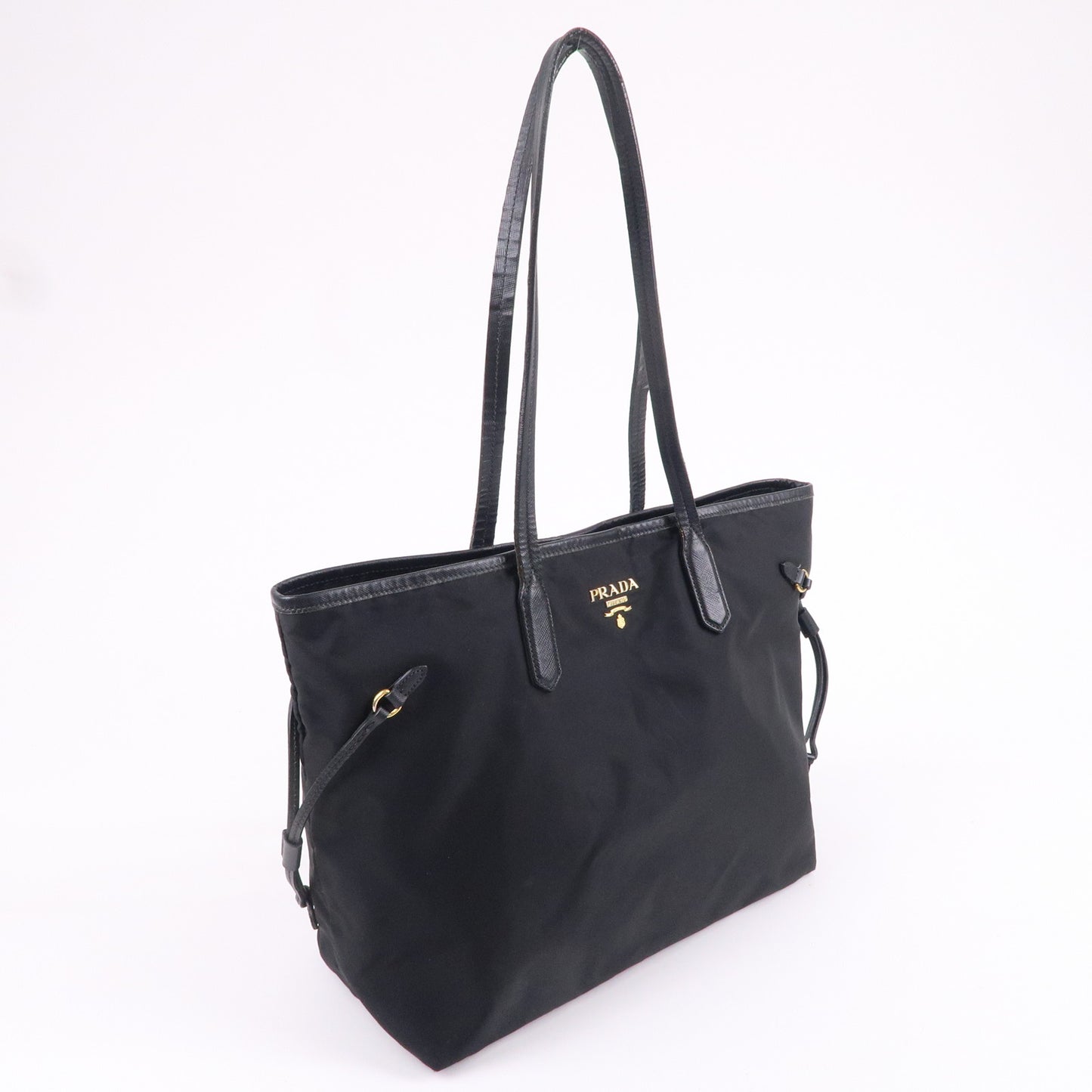 PRADA Logo Nylon Leather Tote Bag Shoulder Bag Black BR4001