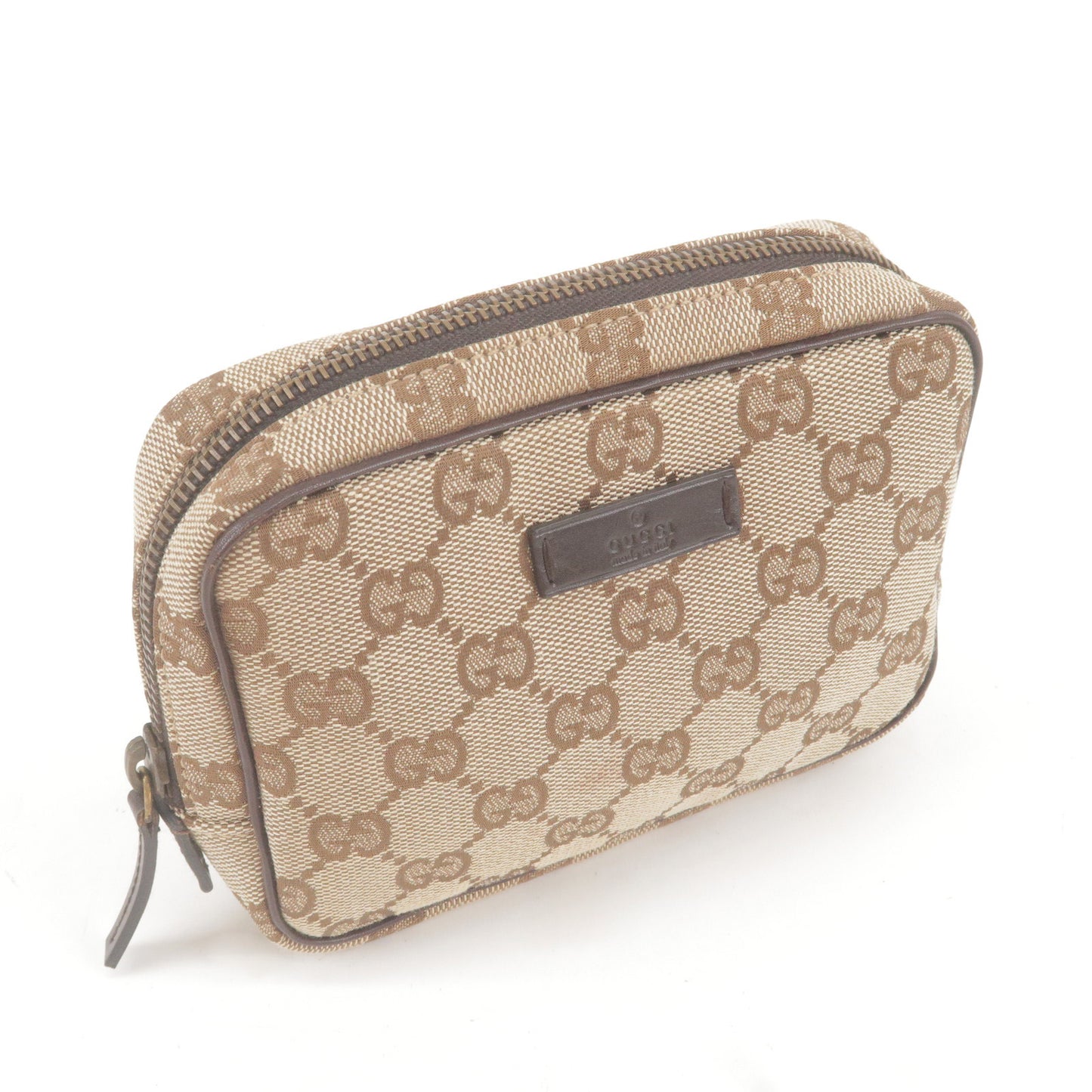 GUCCI GG Canvas Leather Mini Pouch Cosmetic Bag Brown 106647