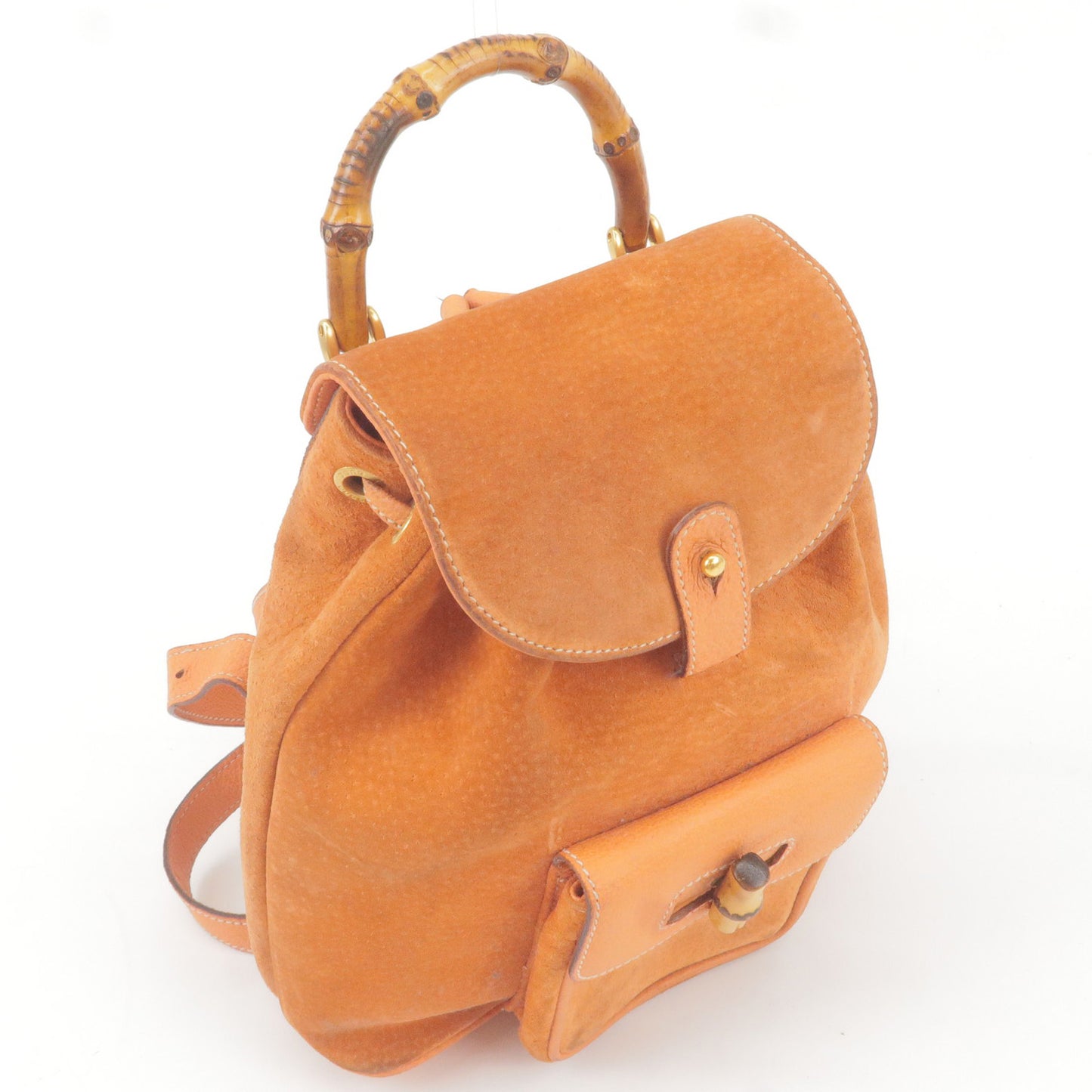 GUCCI Bamboo Suede Ruck Sack Back Pack Orange 003.3444.0030