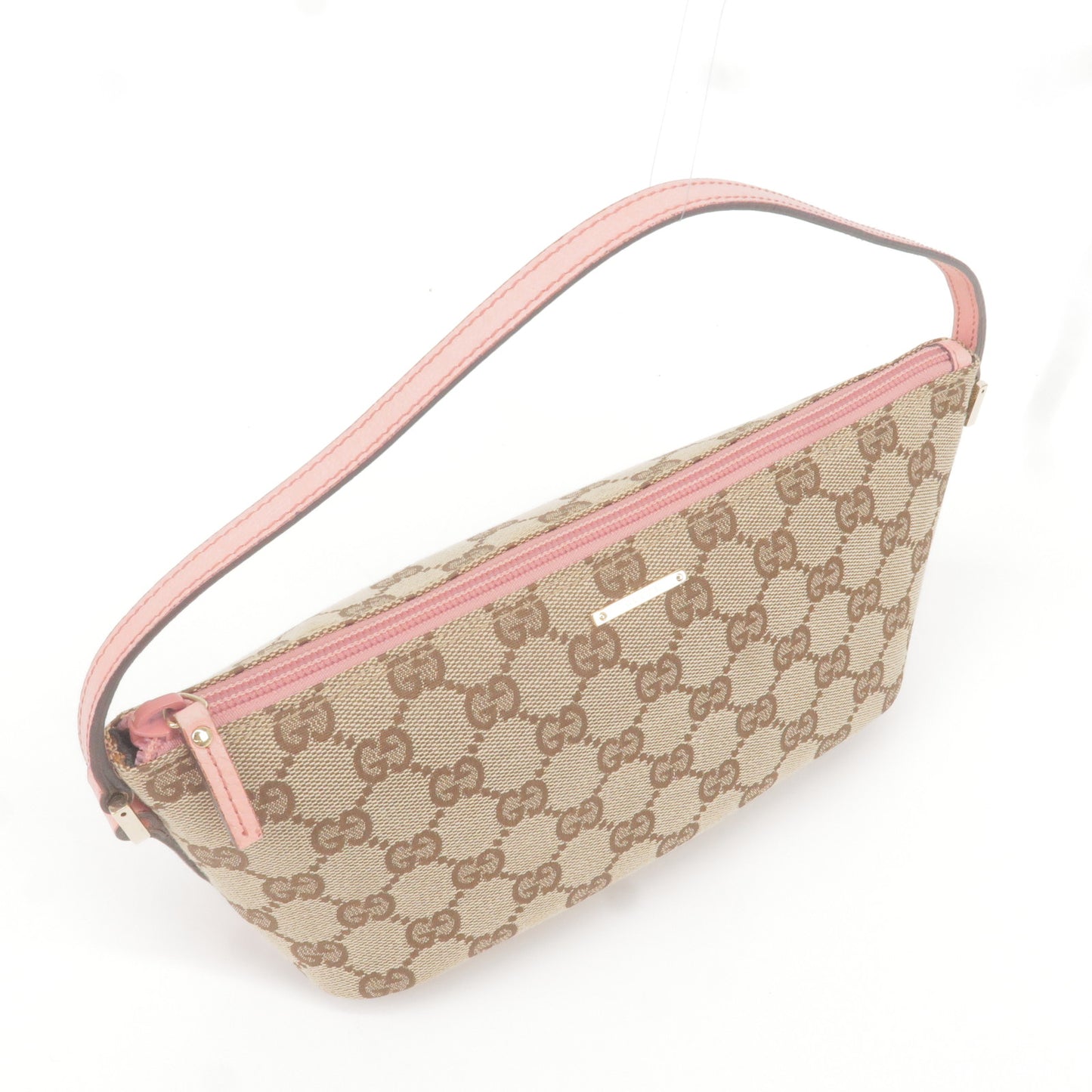 GUCCI GG Canvas Leather Boat Bag Hand Bag Beige Pink 07198
