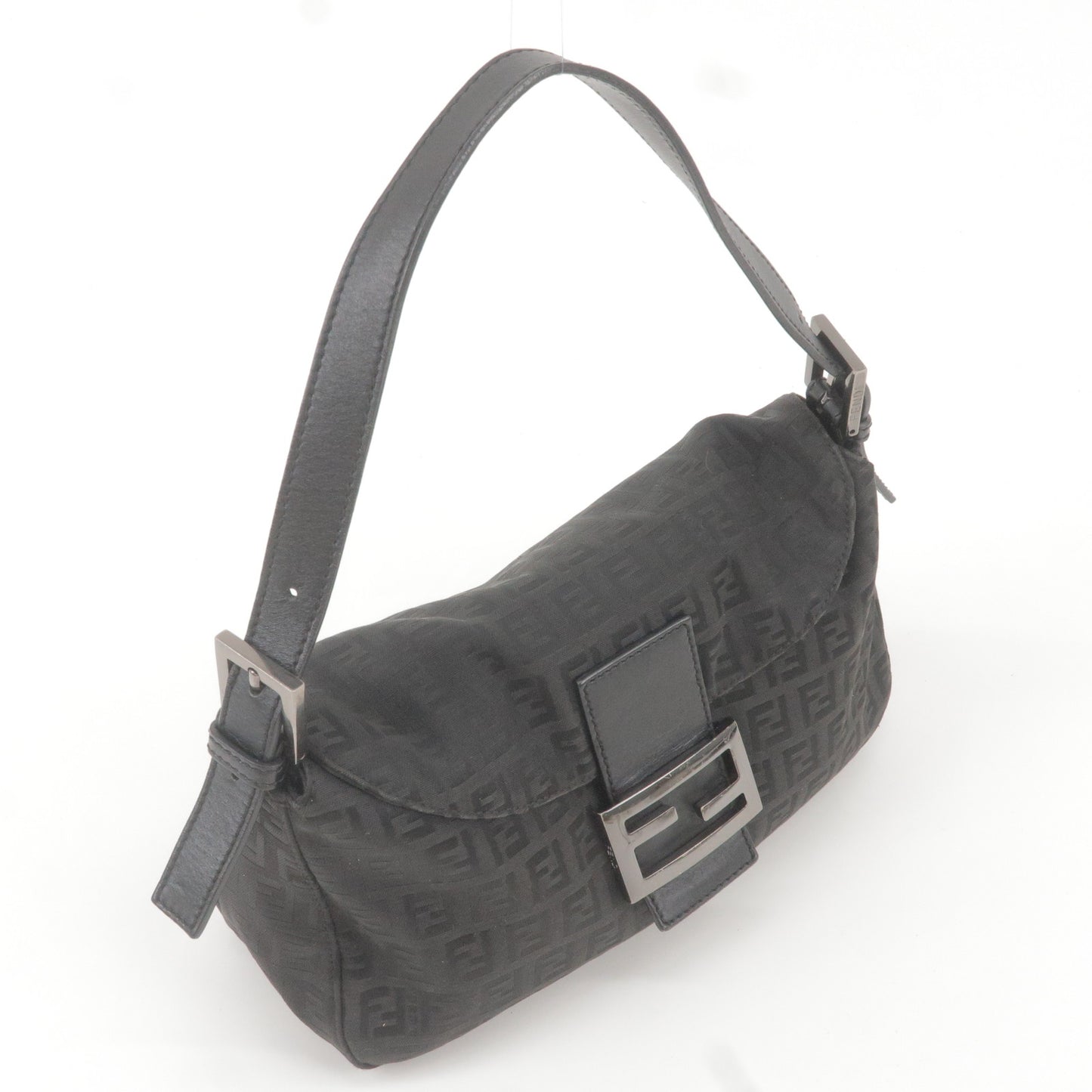 FENDI Zucca Mamma Baguette Canvas Leather Hand Bag Black 8BR003