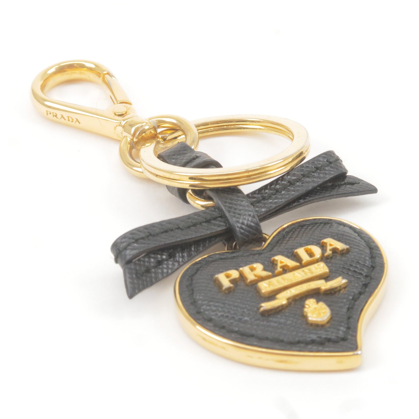 PRADA Metal Ribbon Heart Key Ring Key Chain Key Charm Black 1TL126