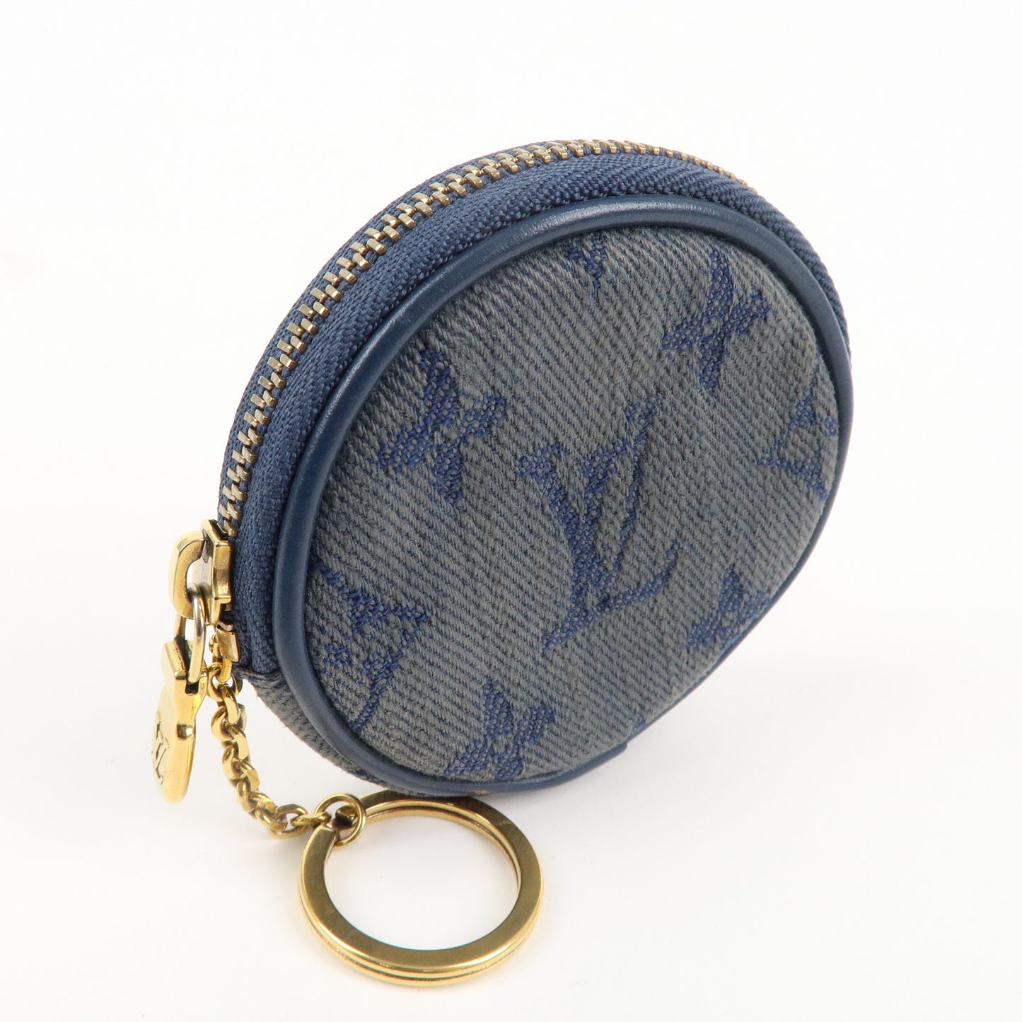 Louis Vuitton Monogram Denim Round Pouch Coin Case Blue M68290