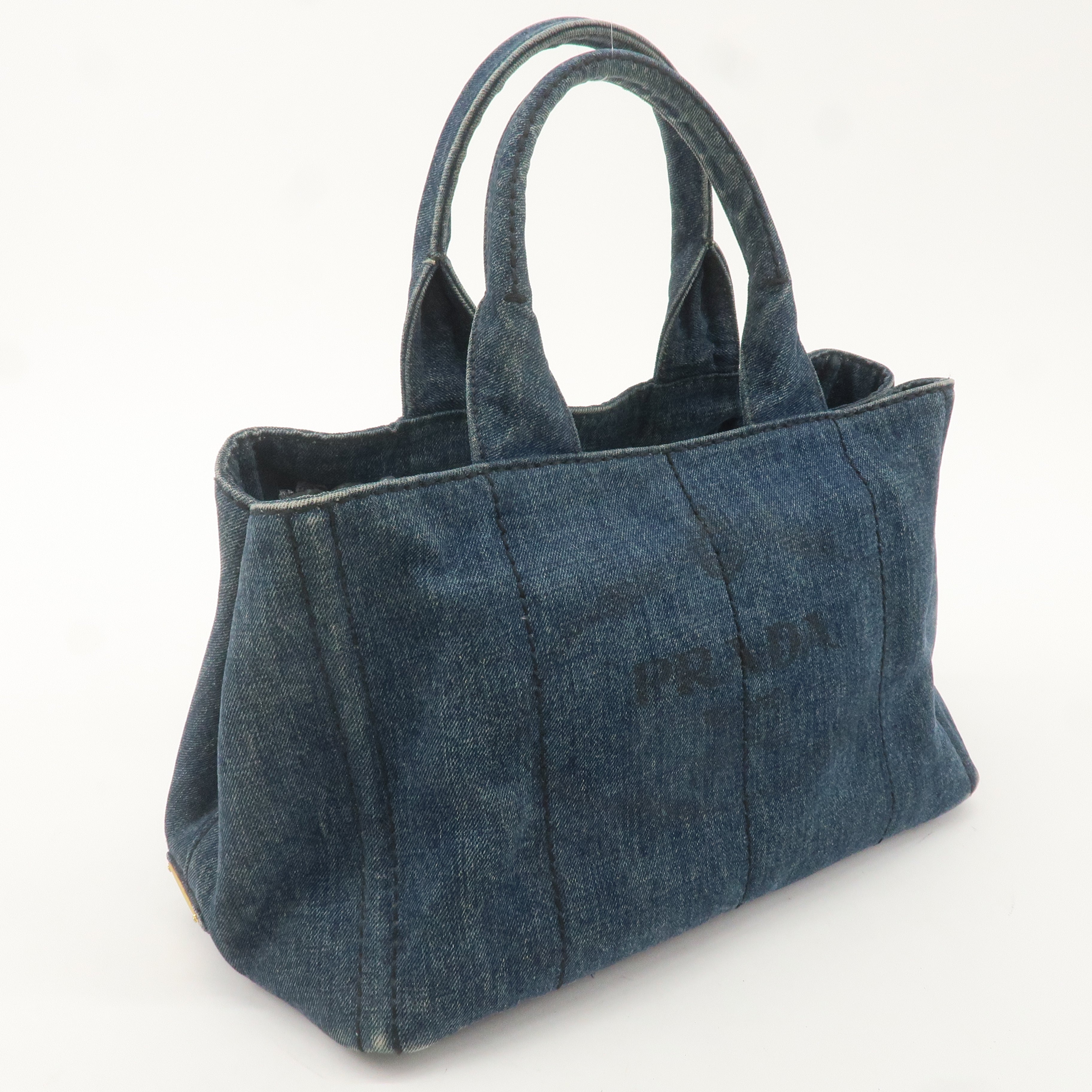 PRADA Canapa Denim Tote Bag Hand Bag Denim Blue B1877B