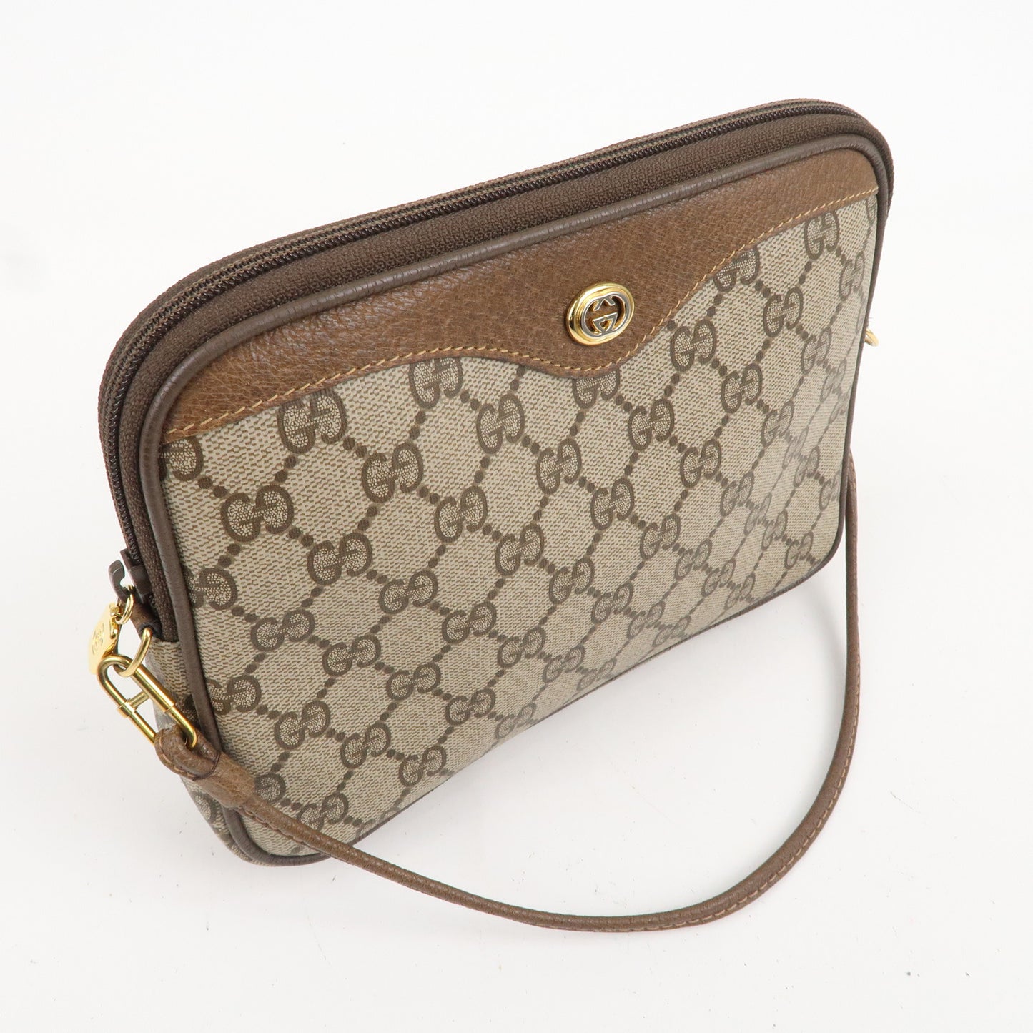 GUCCI Old Gucci GG Plus Leather Shoulder Bag Beige 97.02.068