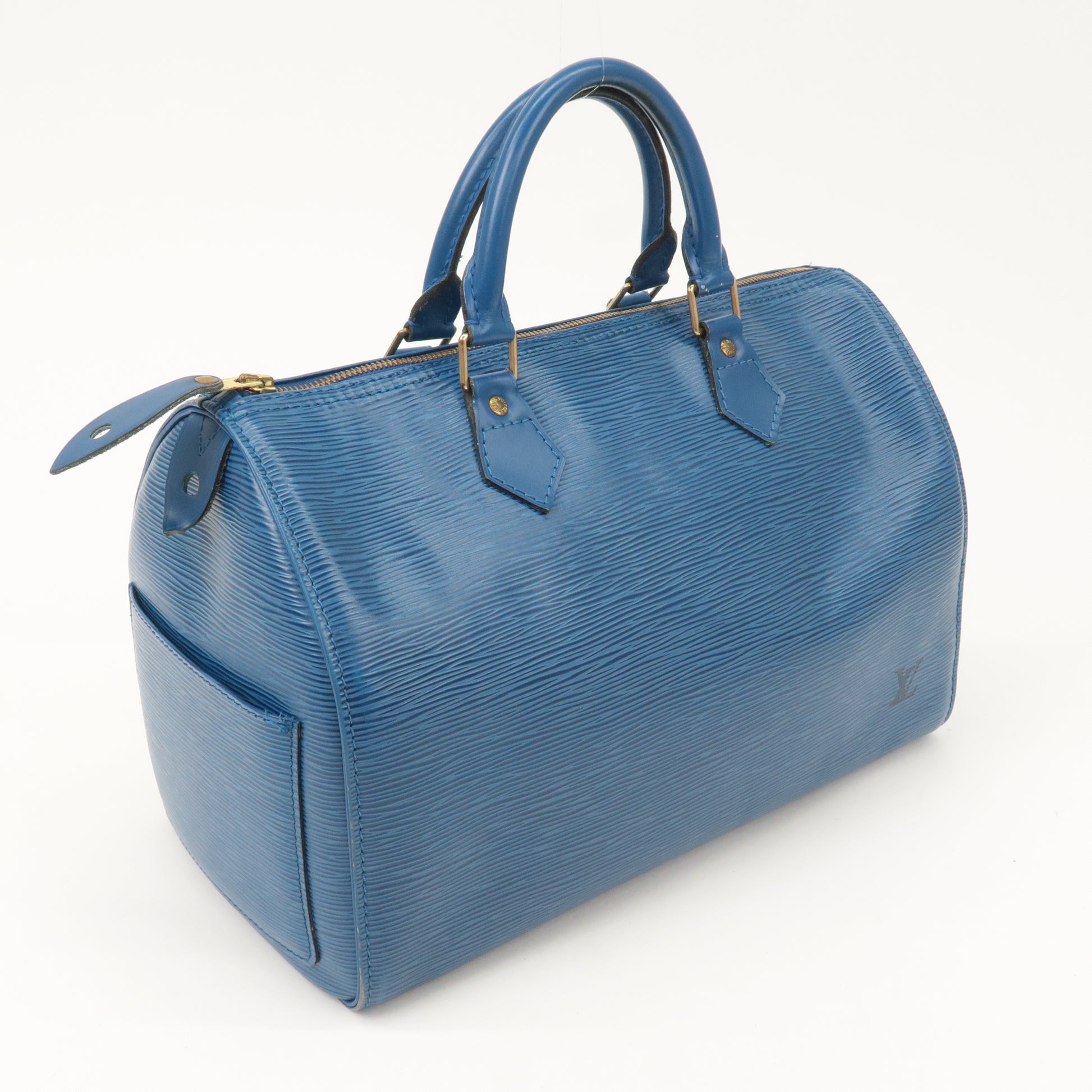 117. Beautiful Auth Louis Vuitton EPI Leather Speedy 35 Boston Bag Toledo Blue