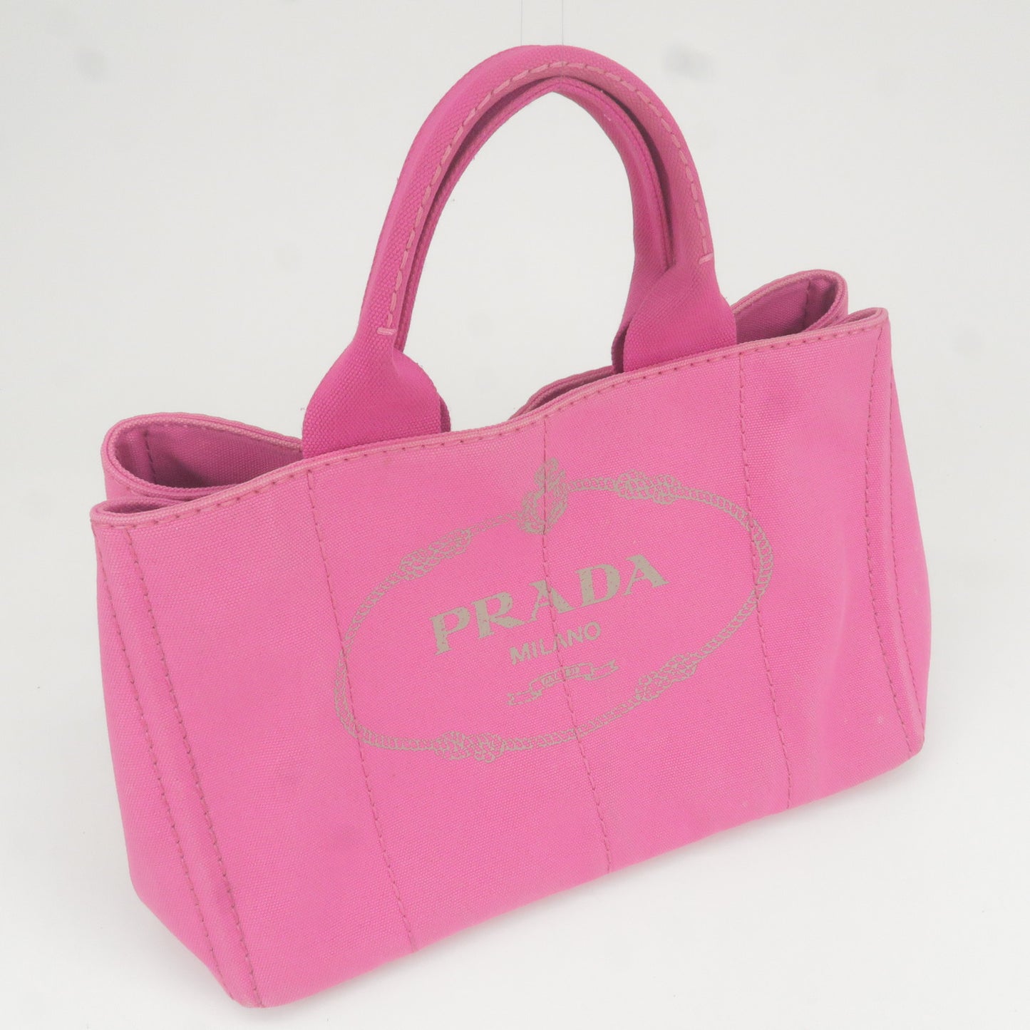 PRADA Logo Canapa Canvas Tote Bag Hand Bag Pink B1877G
