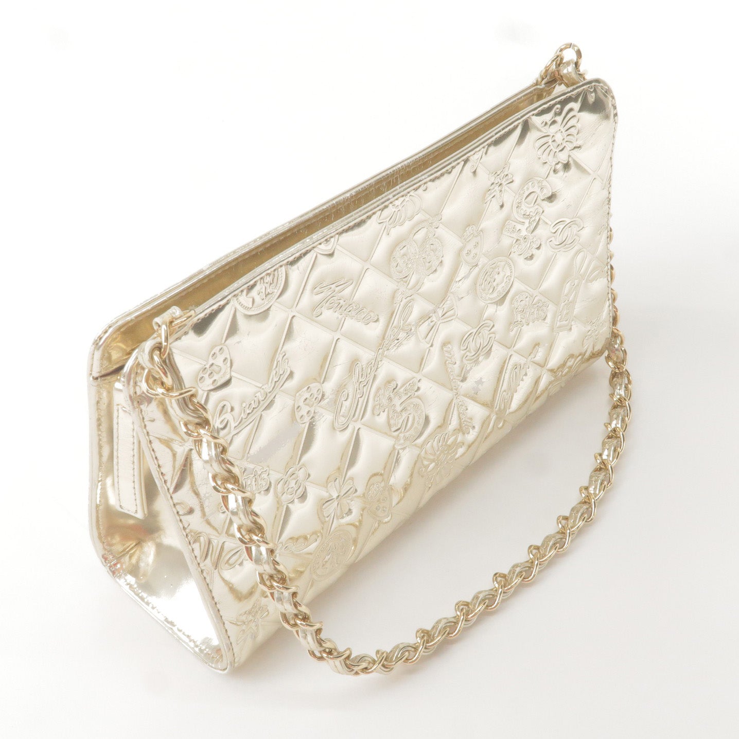 CHANEL Icon Line Patent Chain Shoulder Bag Light Gold A37156