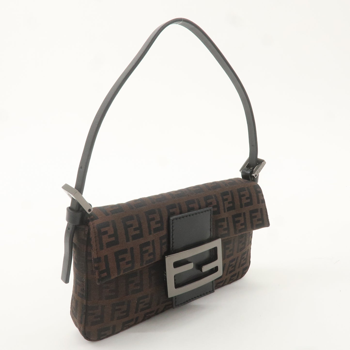 FENDI Mini Mamma Baguette Zucchino Canvas Leather Bag Brown 8BK005
