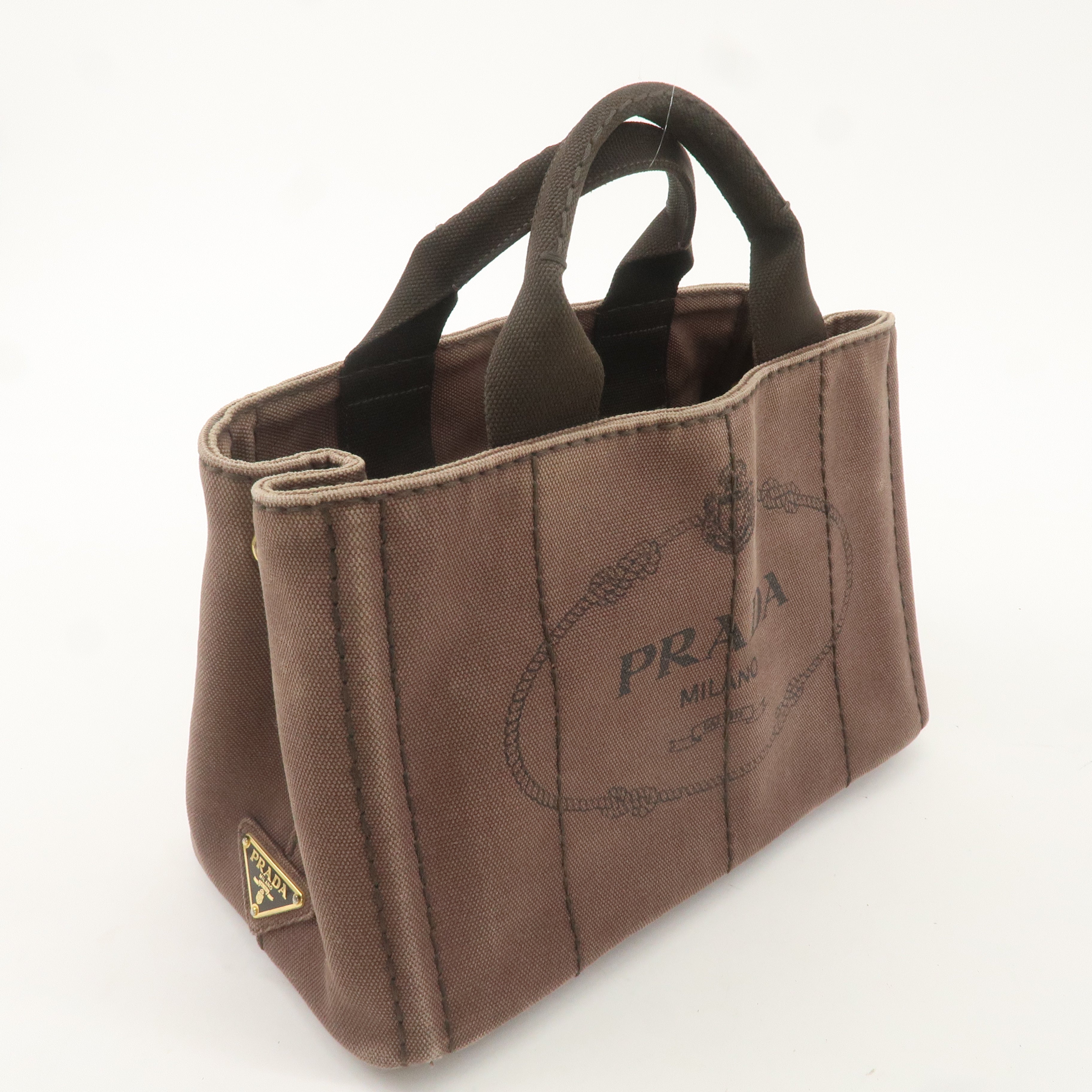 PRADA Logo Canapa Mini Canvas 2Way Bag Hand Bag Brown B2439G