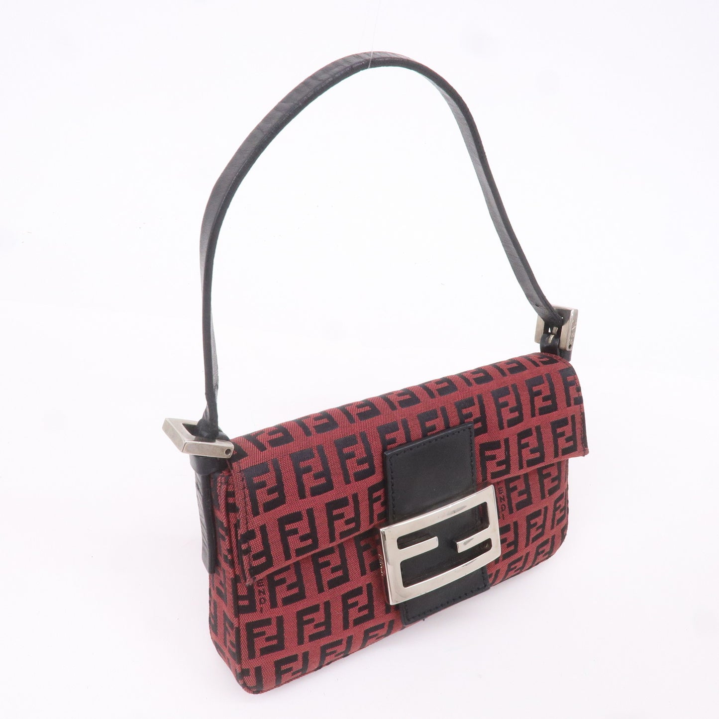 FENDI Mini Mamma Baguette Zucchino Canvas Leather Bag Red 8BK005