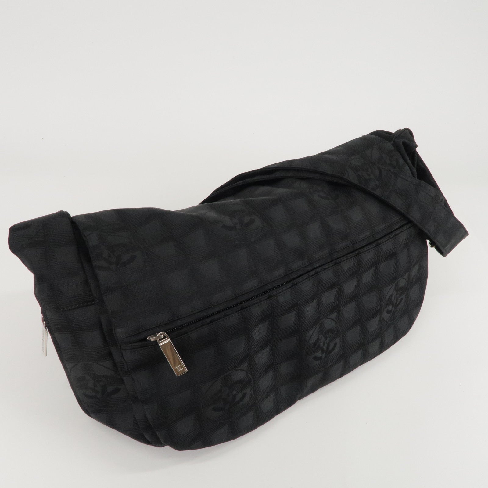 Chanel Chanel Travel Line Black Jacquard Nylon Medium Boston Bag