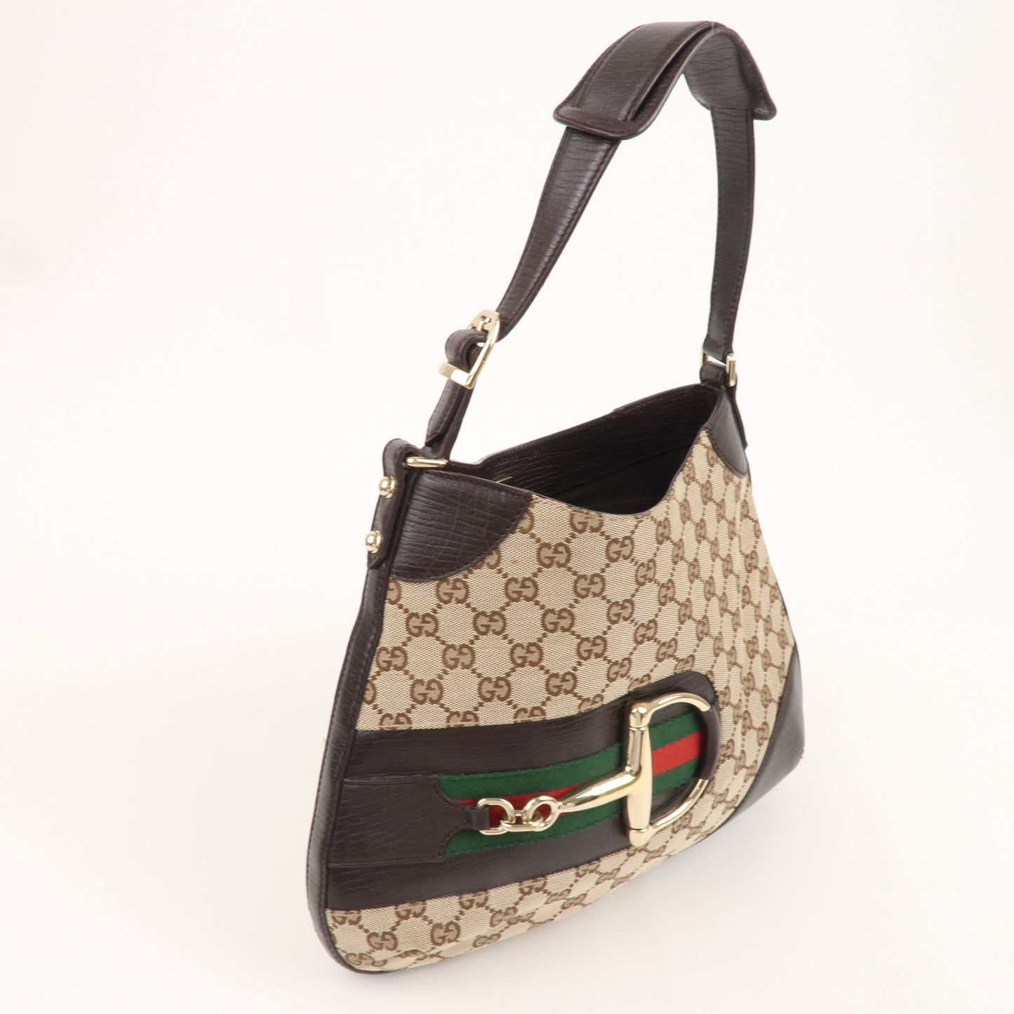 GUCCI Horsebit Sherry GG Canvas Leather Shoulder Bag Brown 137388