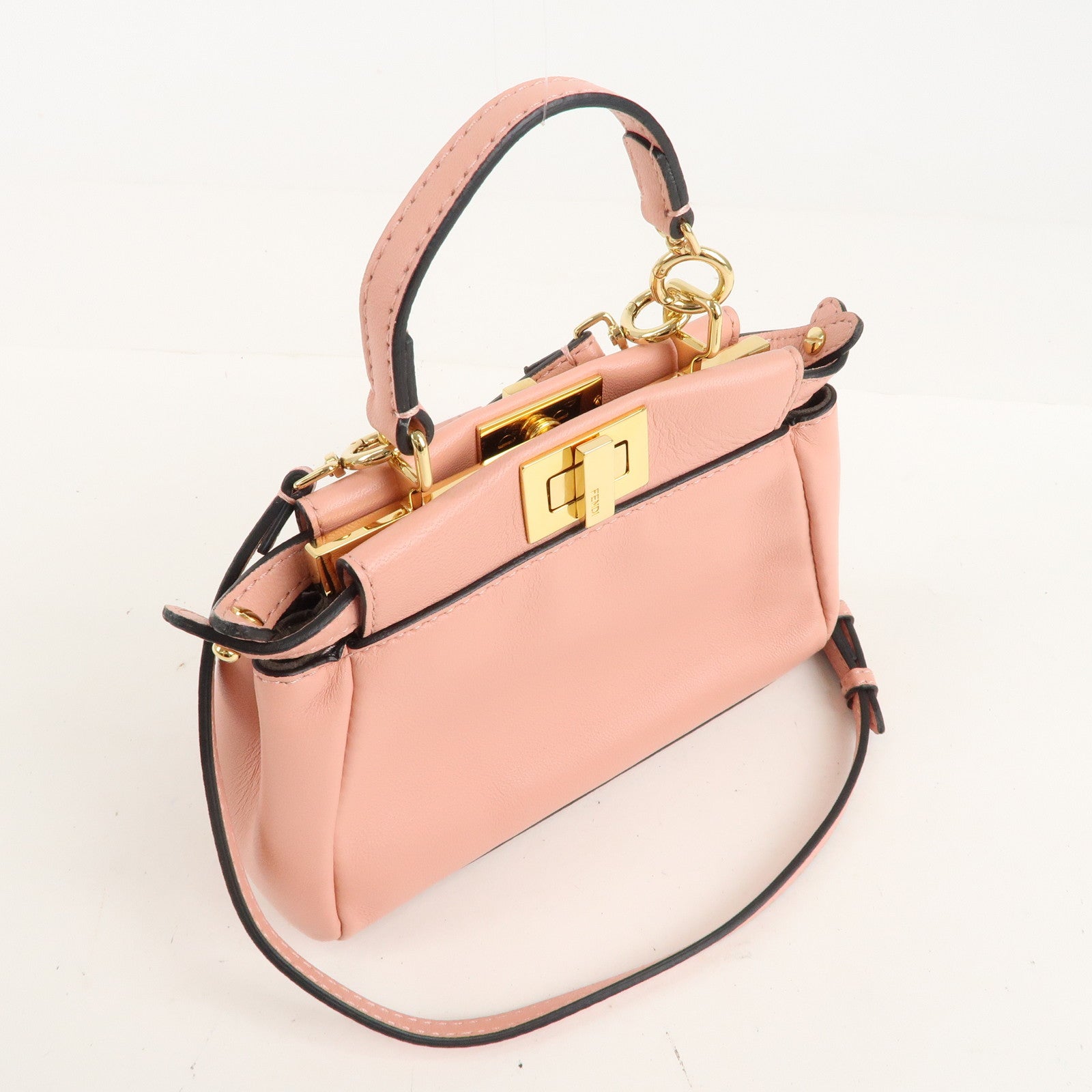 FENDI-Leather-Micro-Peekaboo-2Way-Bag-Hand-Bag-Pink-8M0355