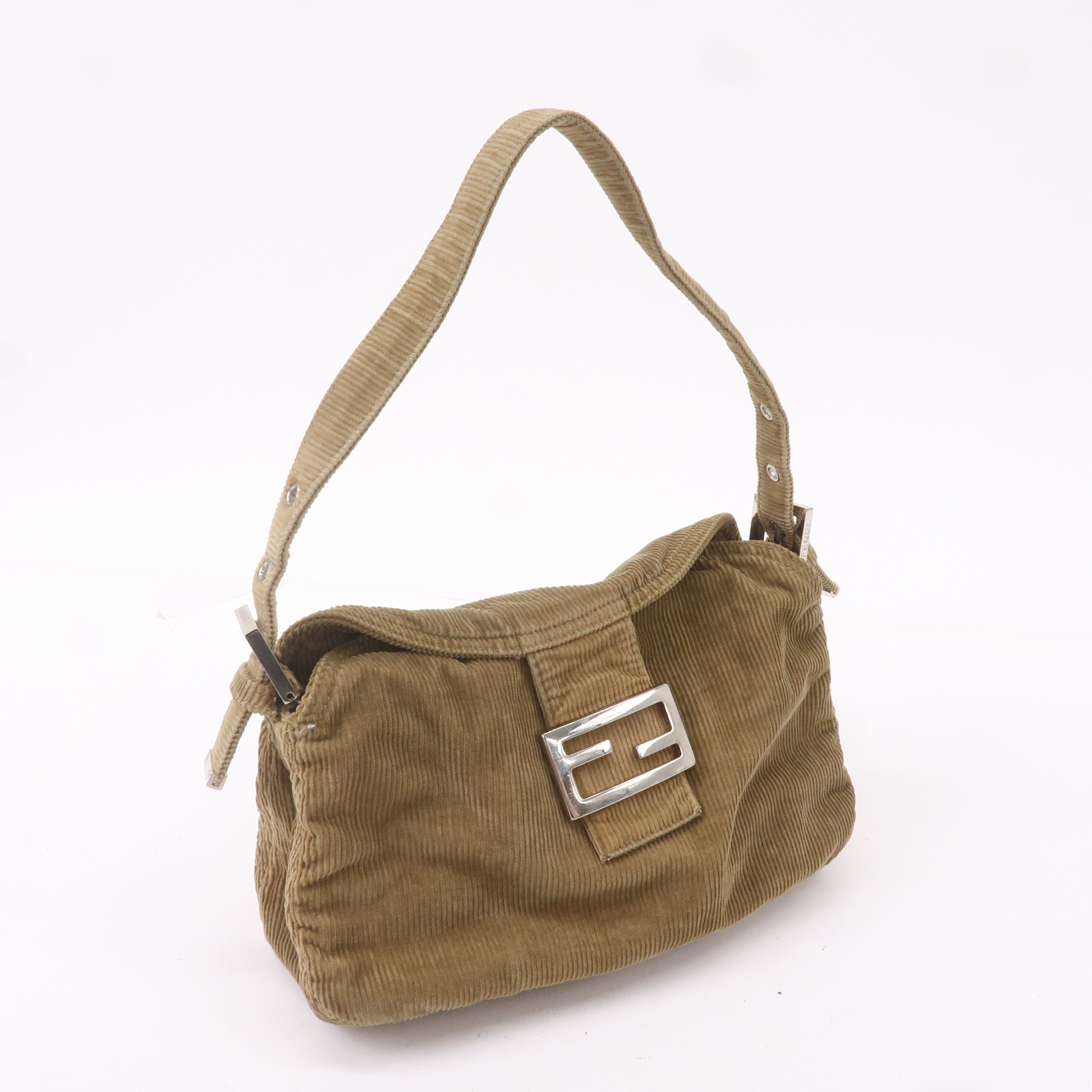 FENDI Mamma Baguette Corduroy Shoulder Bag Khaki Brown 26725 dct