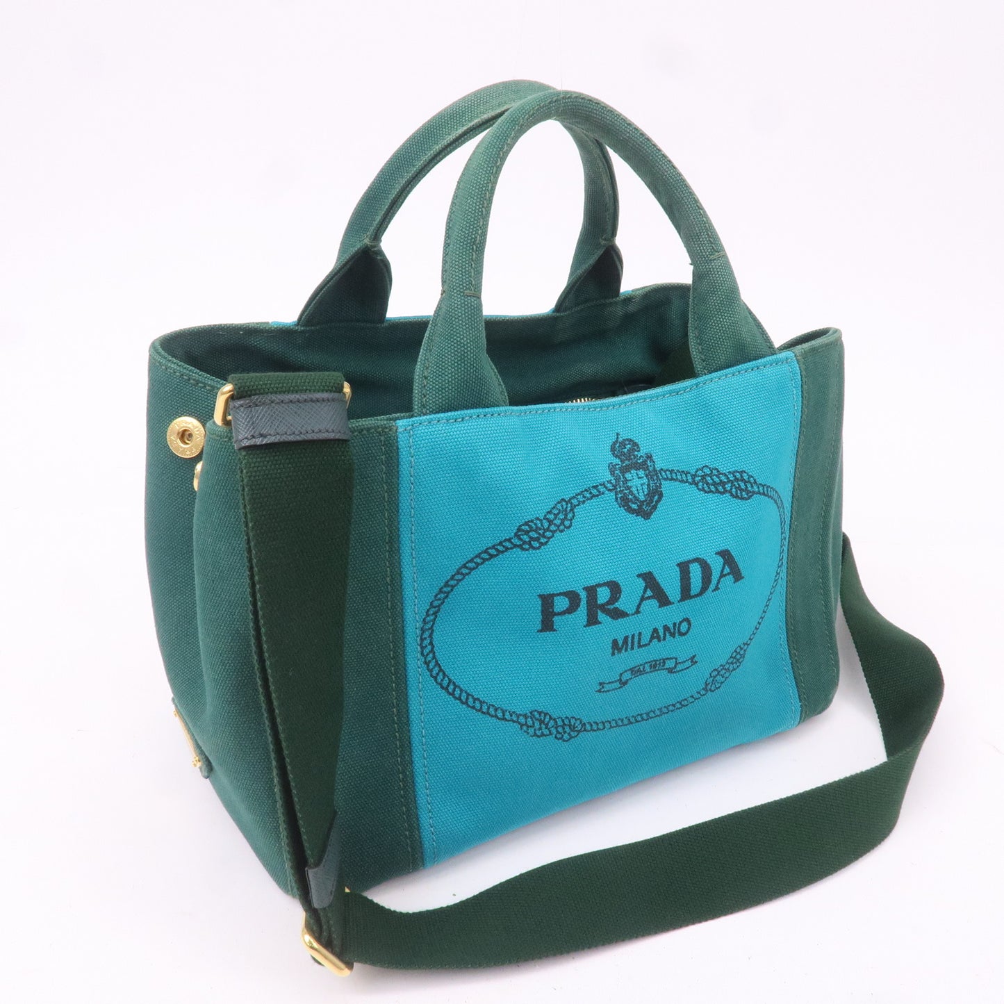 PRADA Canapa Mini Canvas 2Way Bag Hand Bag Turquoise Green BN2439