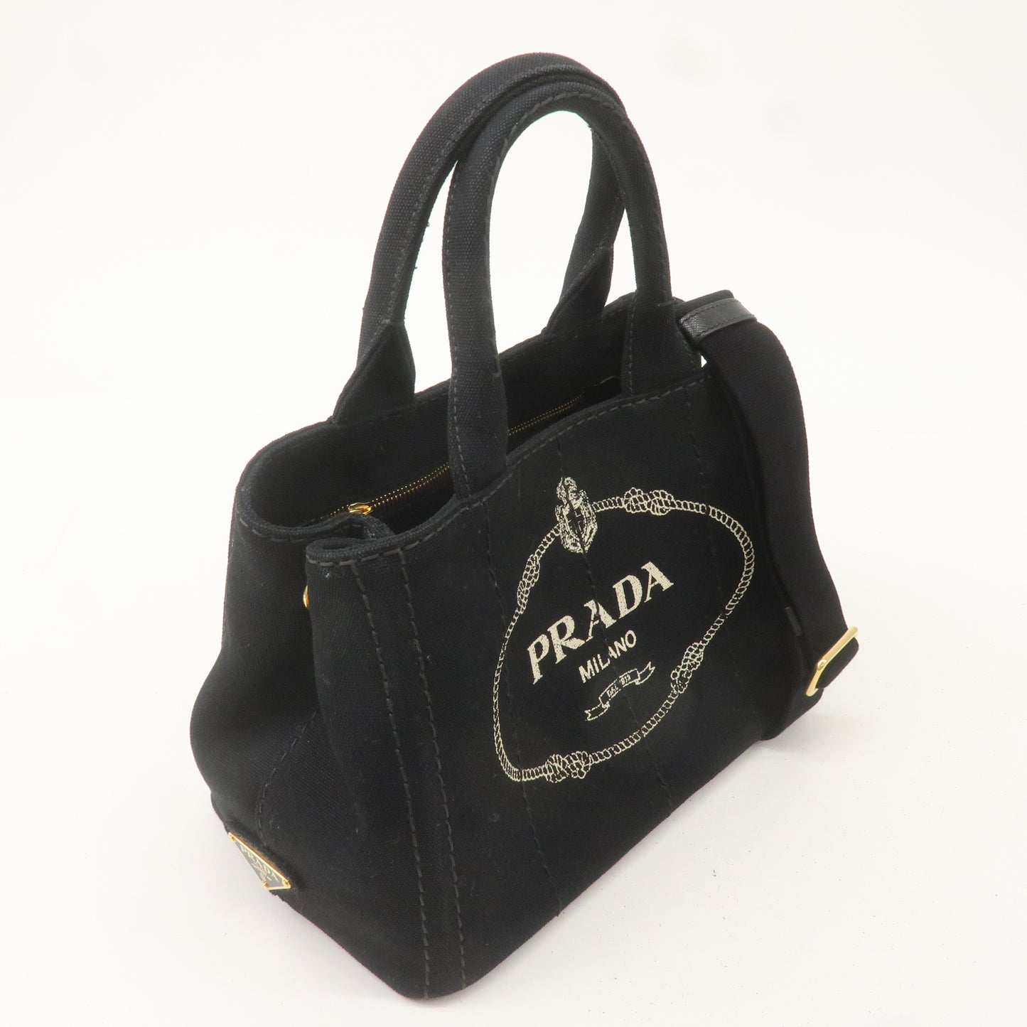 PRADA Canapa Mini Canvas 2Way Hand Bag Black 1BG439