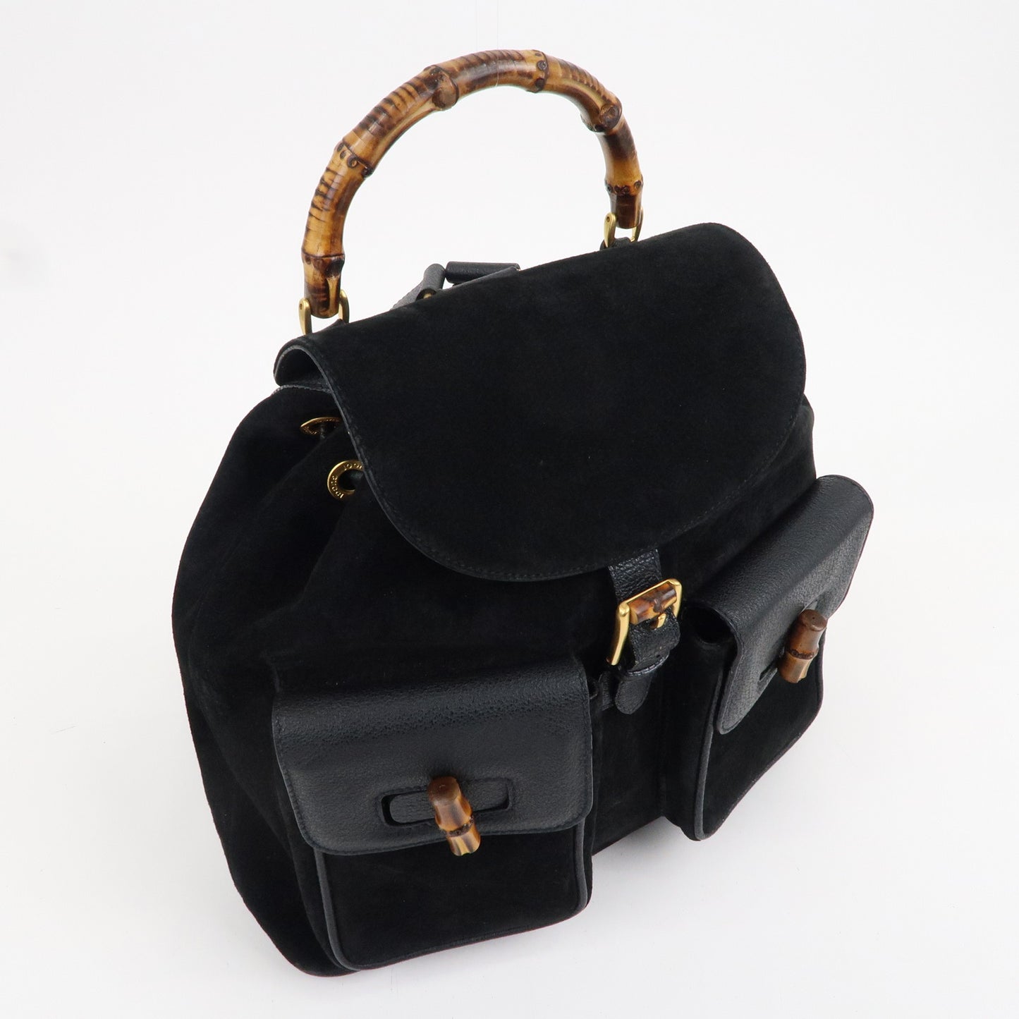 GUCCI Bamboo Suede Leather Back Pack Black 003.2058.0016