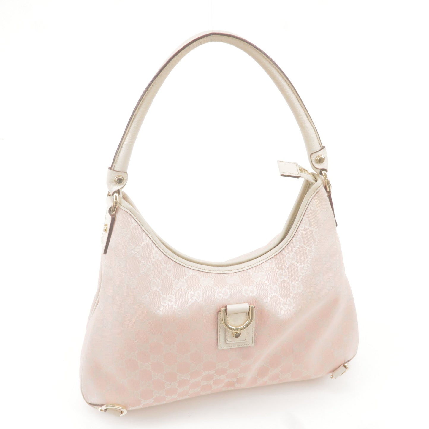 GUCCI Abbey GG Canvas Leather Shoulder Bag Pink White 130737