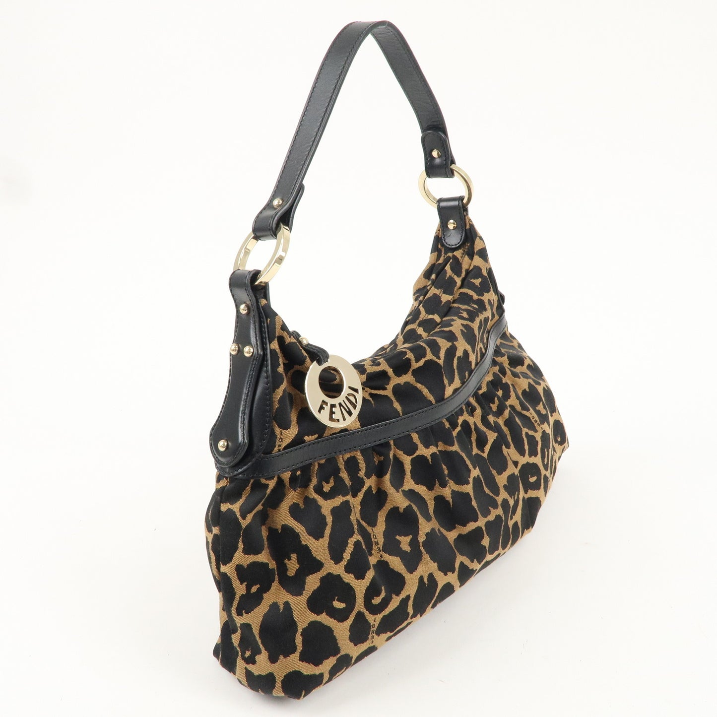 FENDI Zucca Canvas Leather Animal Print Shoulder Bag 8BR448