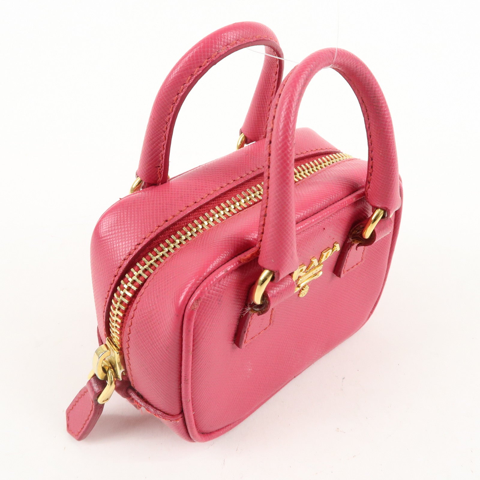 PRADA Logo Safiano Leather Mini Hand Bag Mini Pouch Pink