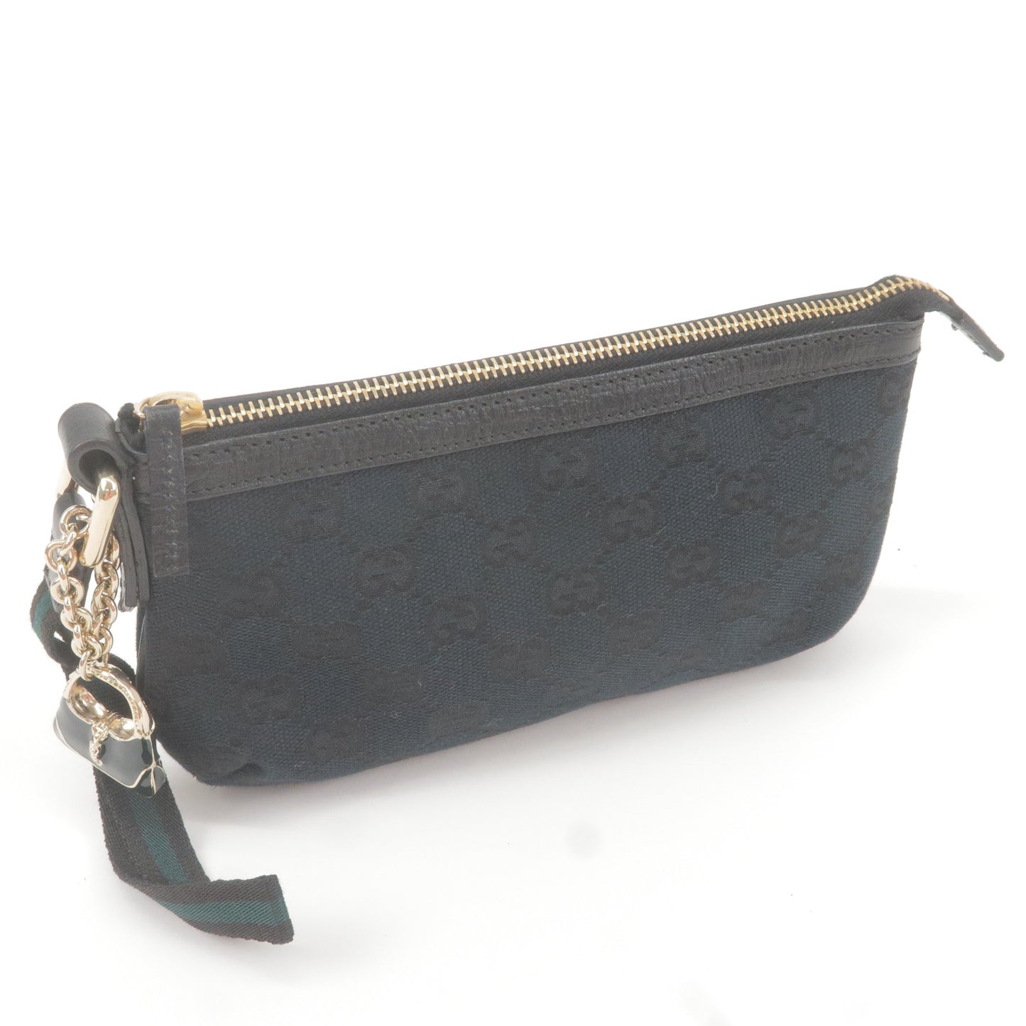 GUCCI SHerry GG Canvas Leather Small Pouch Black 152507