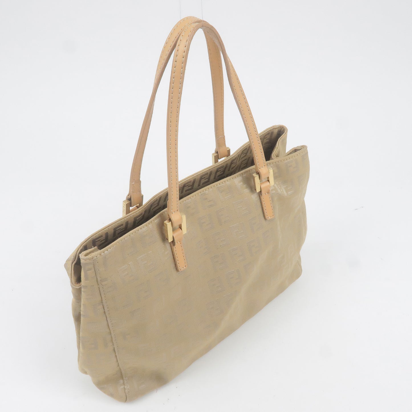 FENDI Zucchino Canvas Leather Hand Bag Purse Khaki