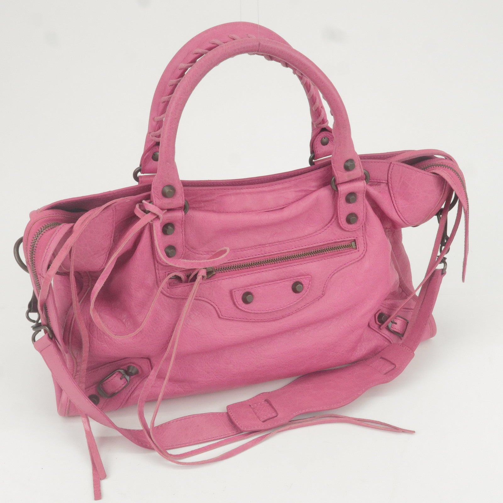 Balenciaga Classic Leather Motorcycle city bag In Pink 100% Authentic