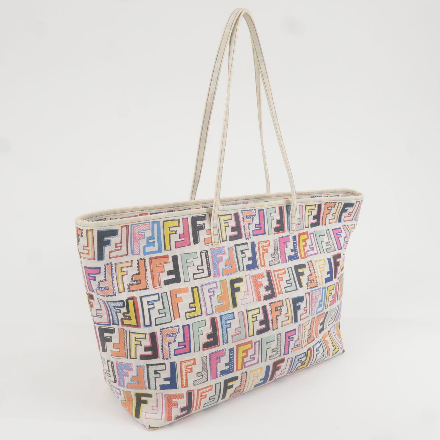 FENDI Zucca Logo Print PVC Tote Bag Multi Color White 8BH185