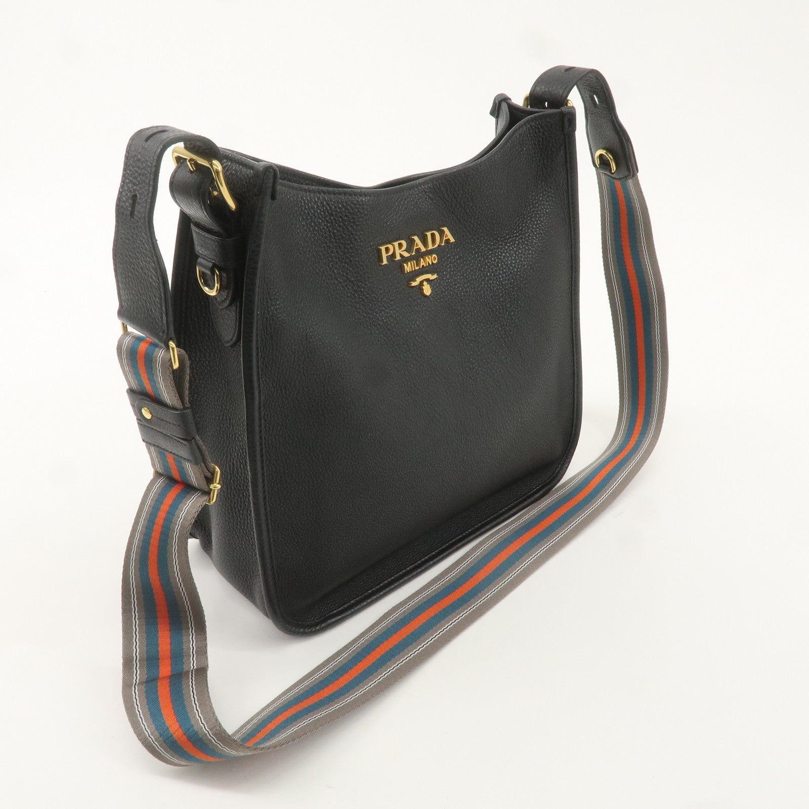 PRADA Logo Leather Shoulder Bag Black NERO 1BC166