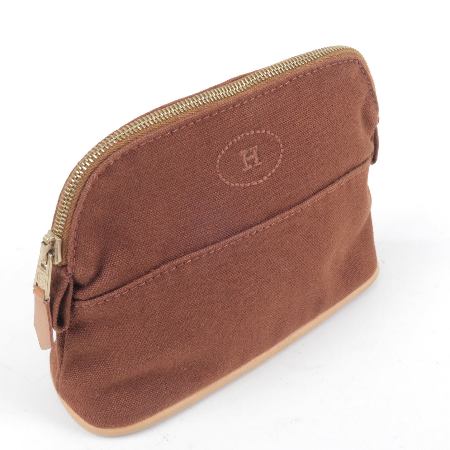 HERMES Canvas Leather Bolide Pouch Mini Brown