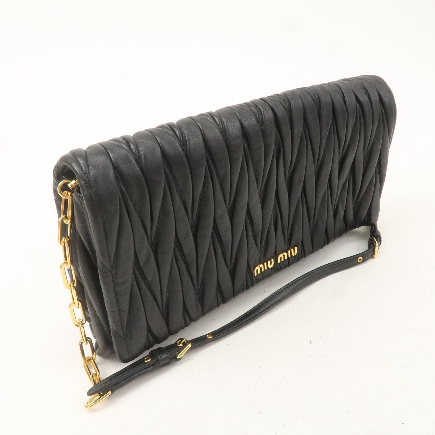 MIU MIU Matelasse Leather Gather Chain Shoulder Bag RP345M