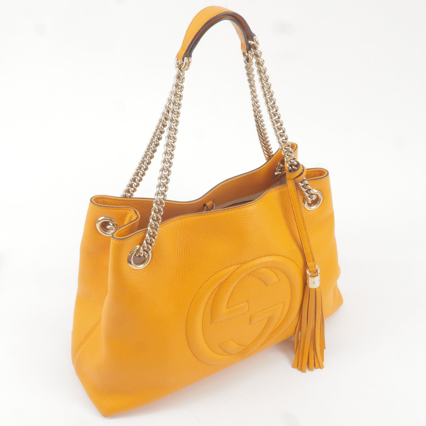 GUCCI SOHO Leather Chain Shoulder Bag Orange 308982
