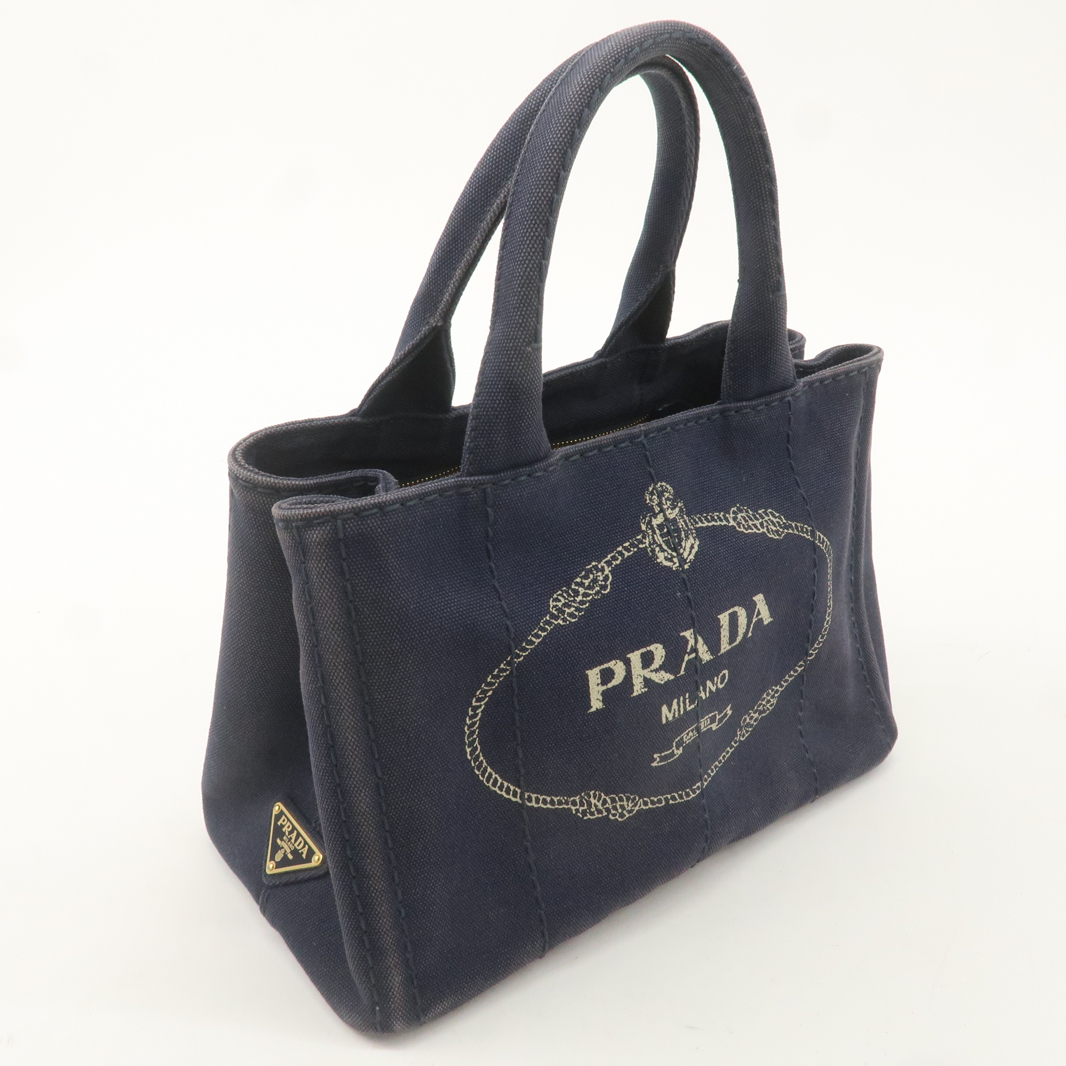 PRADA Canapa Mini Canvas 2Way Bag Hand Bag Navy 1BG439