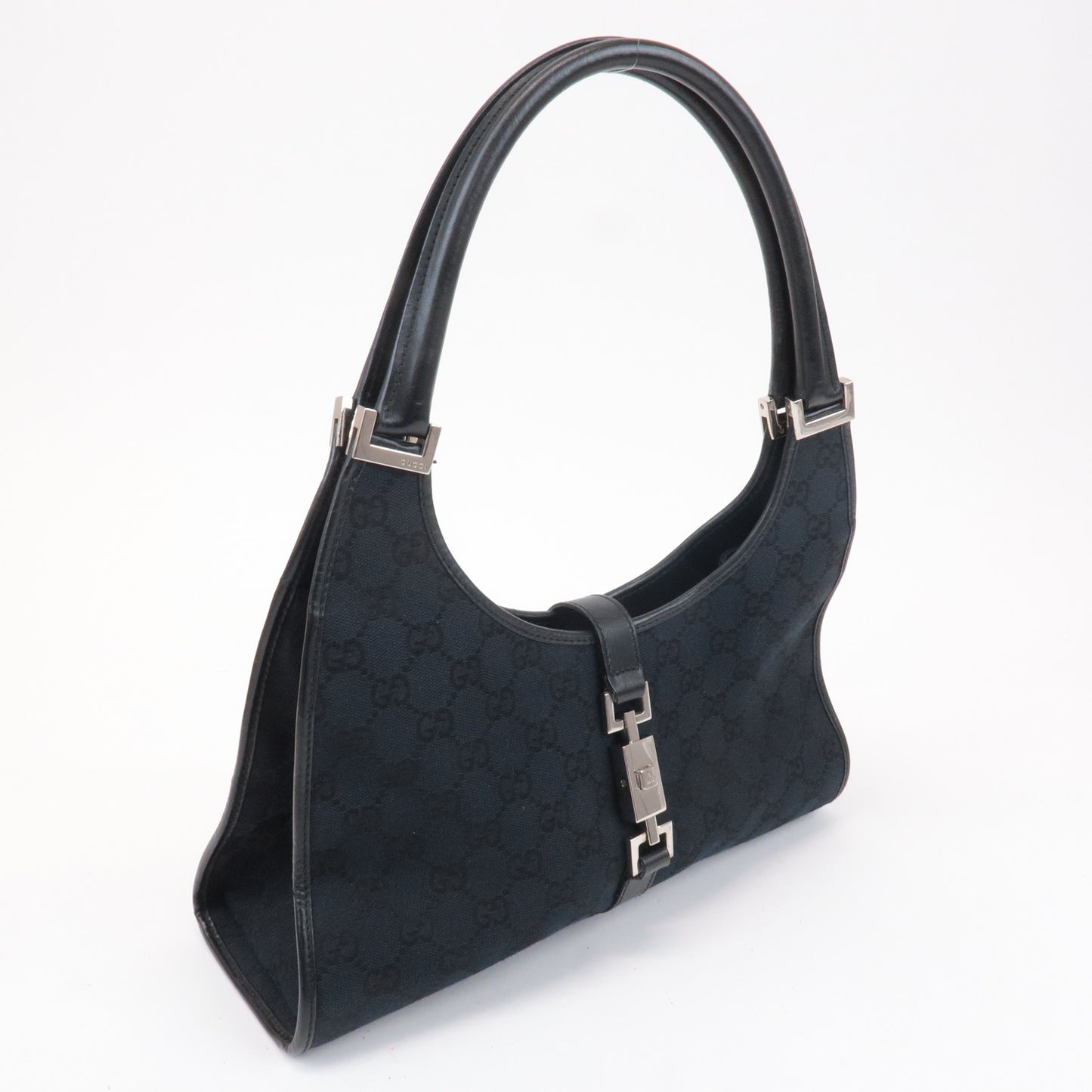 GUCCI Jackie GG Canvas Leather Shoulder Bag Black 002.1067