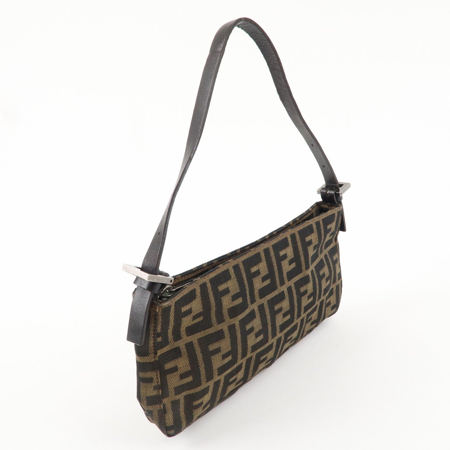 FENDI Zucca Canvas Leather Handbag Shoulder Bag Brown Black