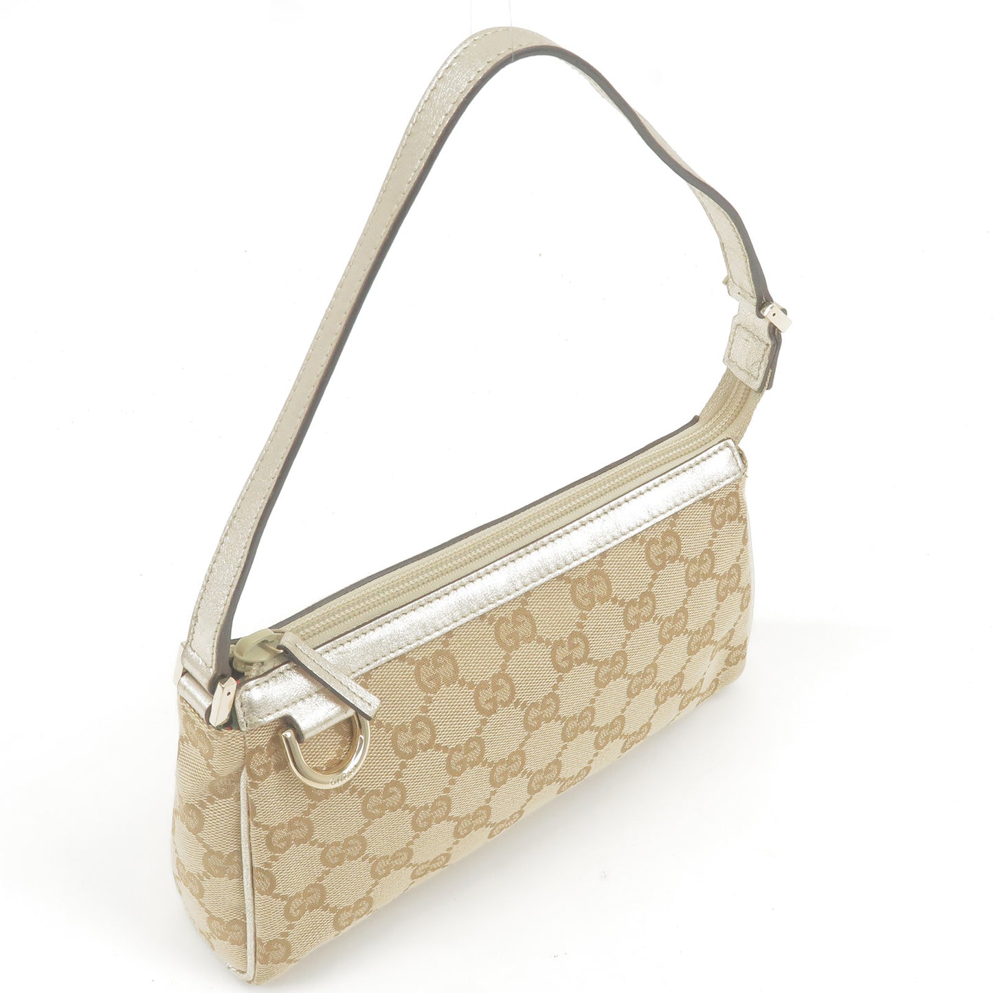GUCCI Abbey GG Canvas Leather Pouch Beige Champagne Gold 145750