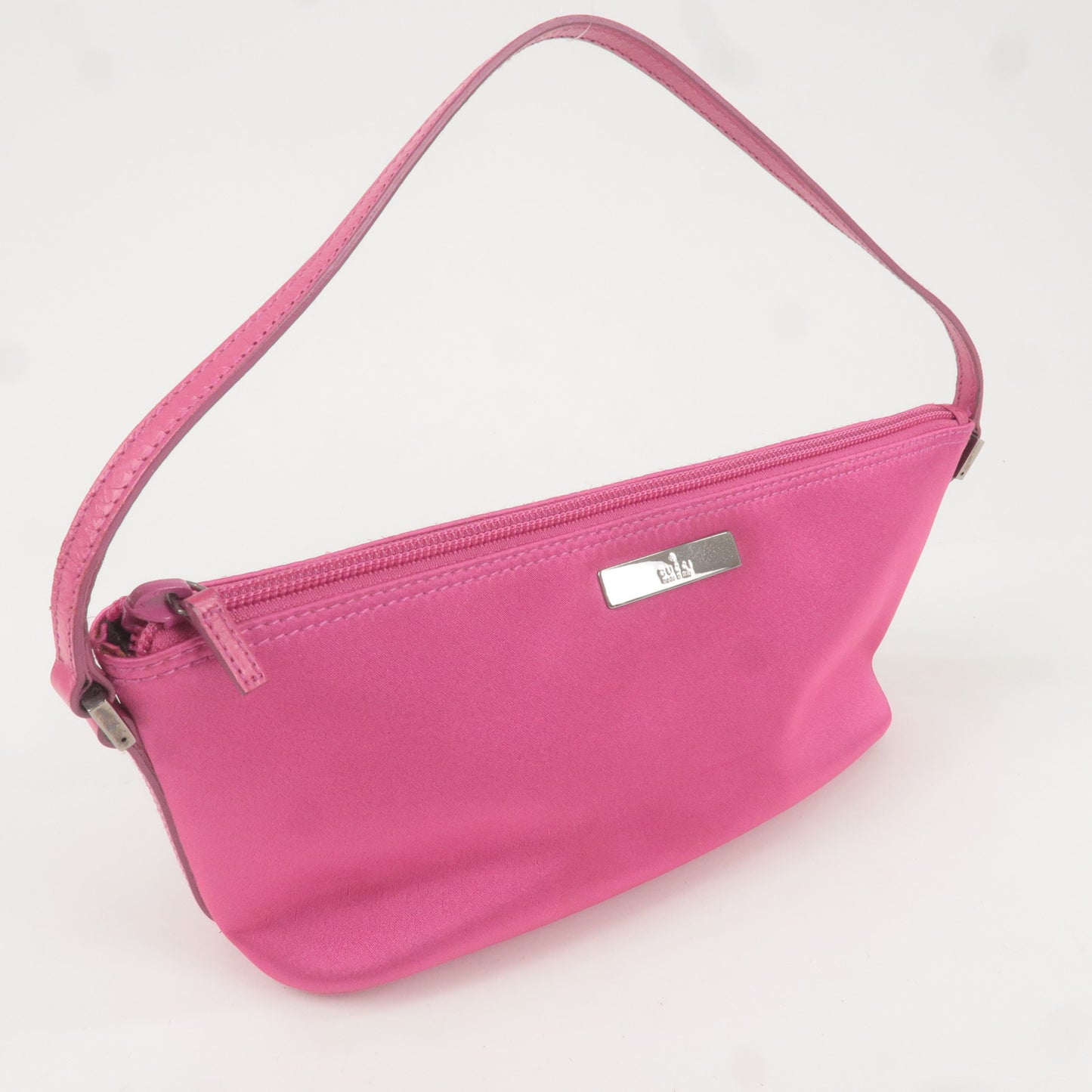 GUCCI Boat Bag Satin Leather Pouch Hand Bag Pink 039.1103