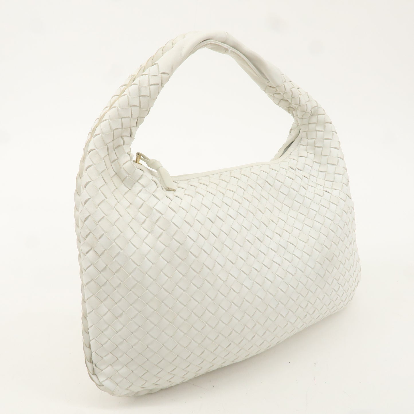 BOTTEGA VENETA Hobo Intrecciato Leather Shoulder Bag White 115653