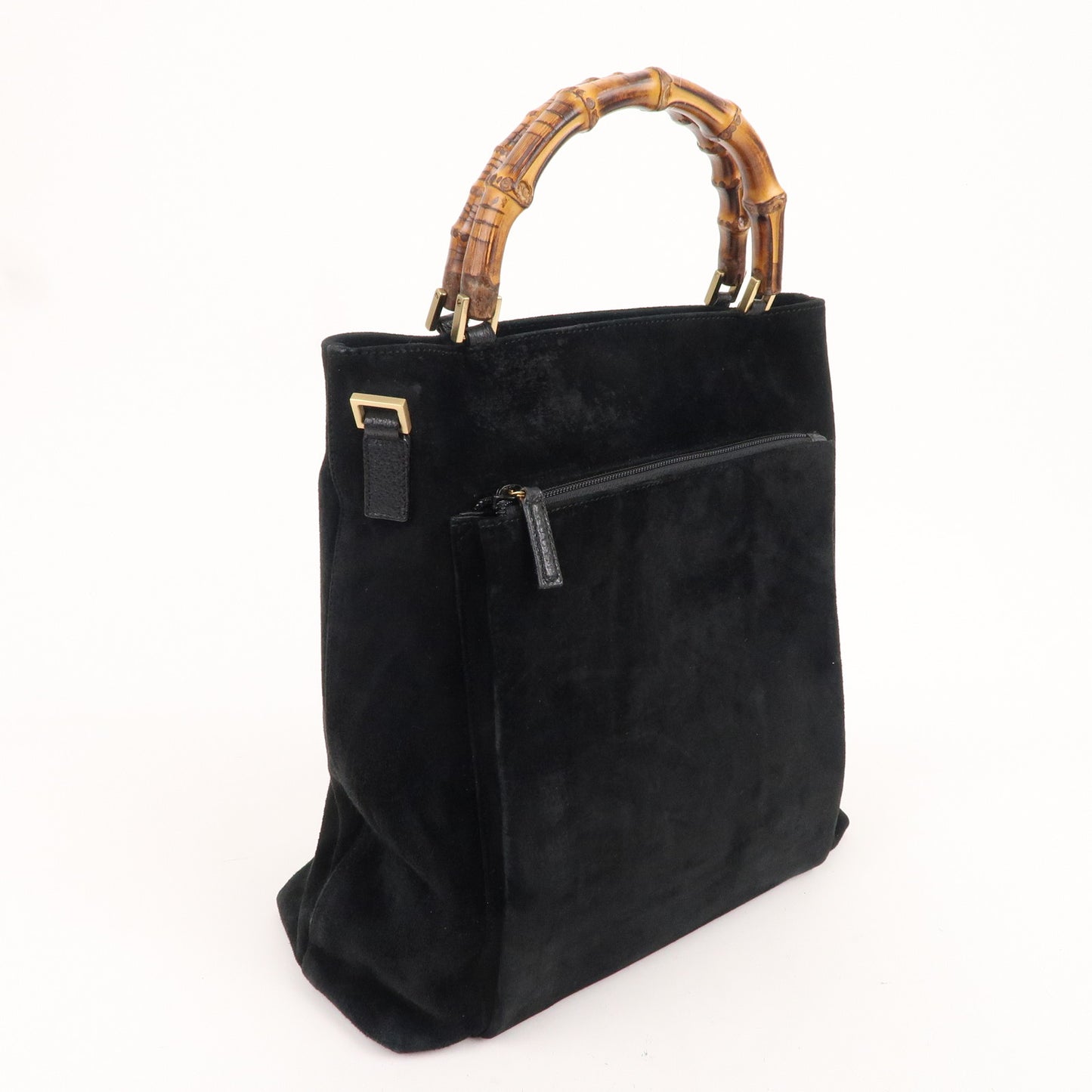 GUCCI Bamboo Suede Leather Hand Bag Black 002.2122.0506