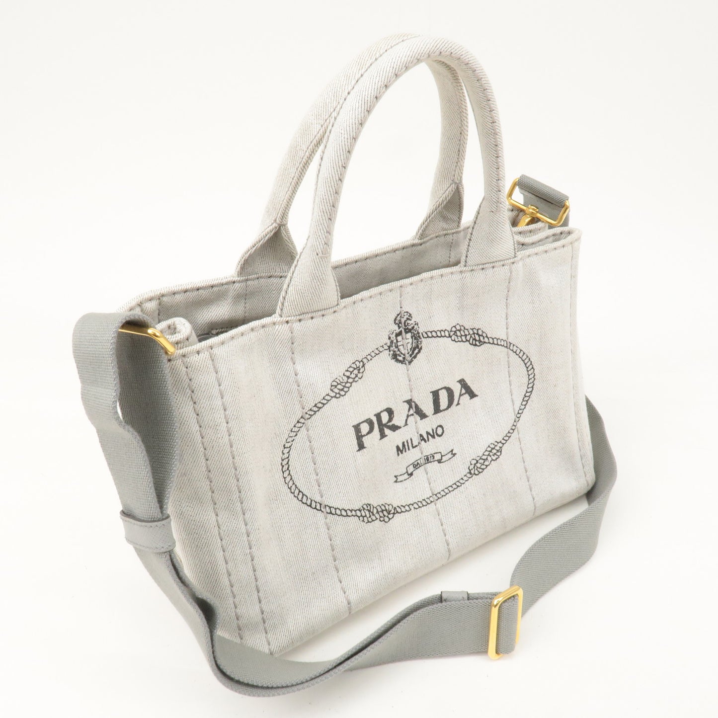 PRADA Canapa Mini Canvas 2Way Bag Hand Bag Light Gray 1BG439