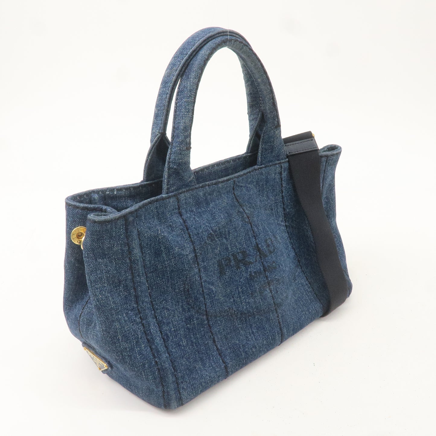 PRADA Logo Canapa Mini Canvas 2Way Hand Bag Denim Blue 1BG439